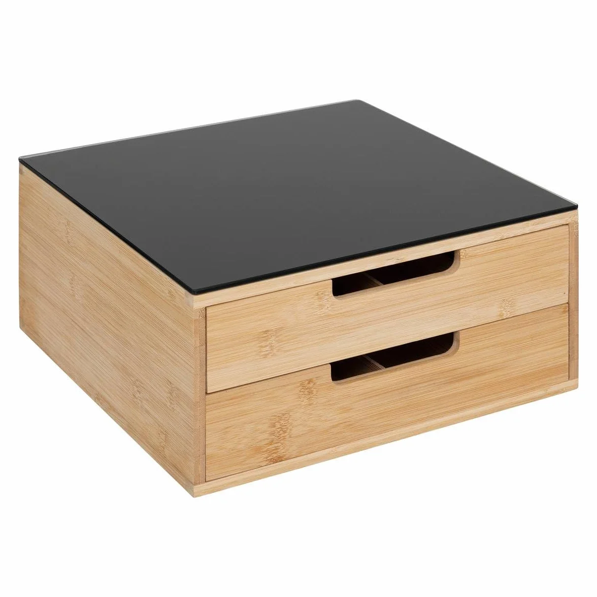 Soporte para cápsulas de bambú negro 30x30x14,5 cm 2 cajones divisores ajustables