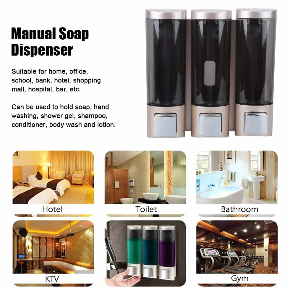 Dispensador de jabón Manual de 3X 200 ml, Caja de champú de Tres cámaras montada en la Pared, contenedor de Gel de Ducha