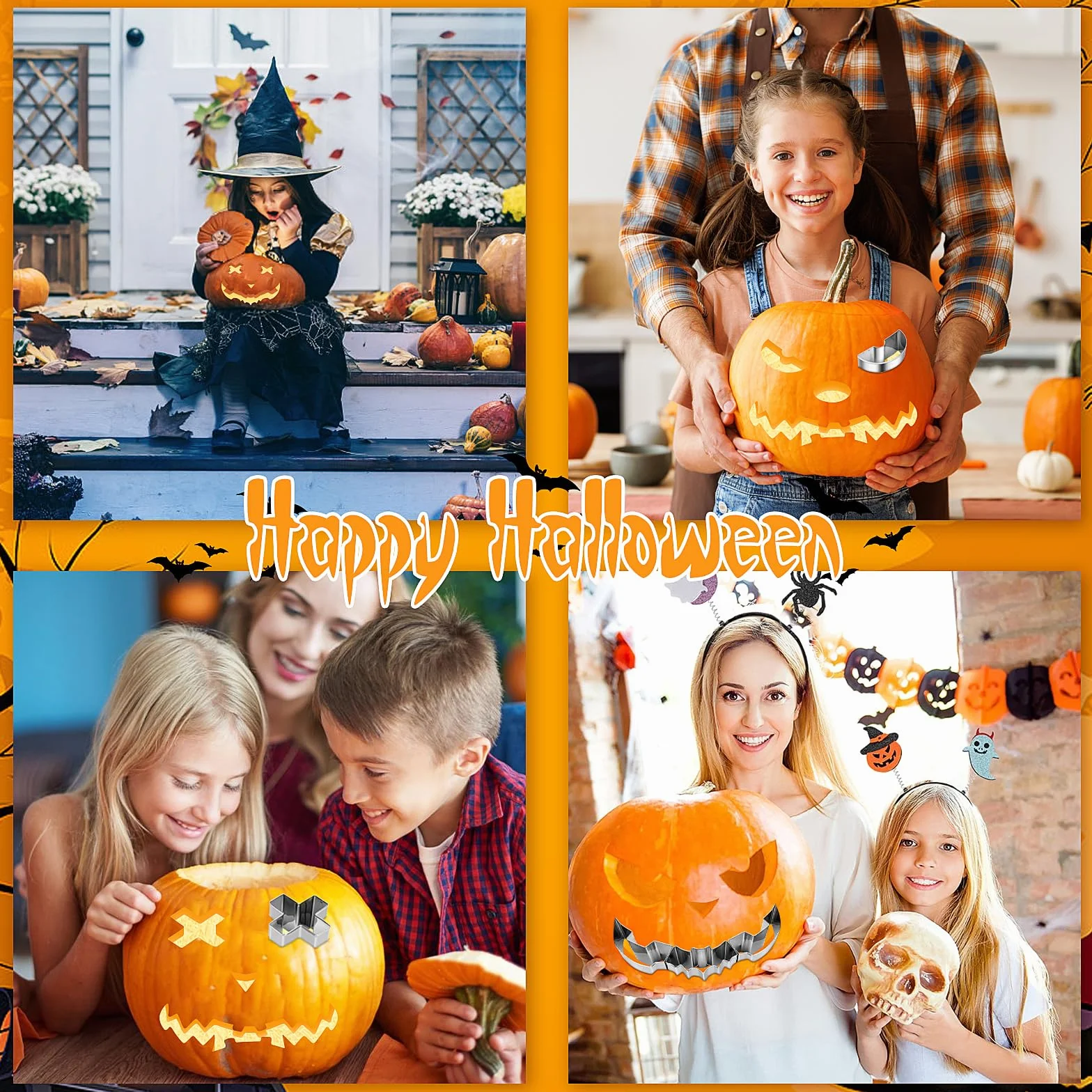 Meetory Juego de 13 piezas para tallar calabaza de Halloween, kit de acero inoxidable con plantillas