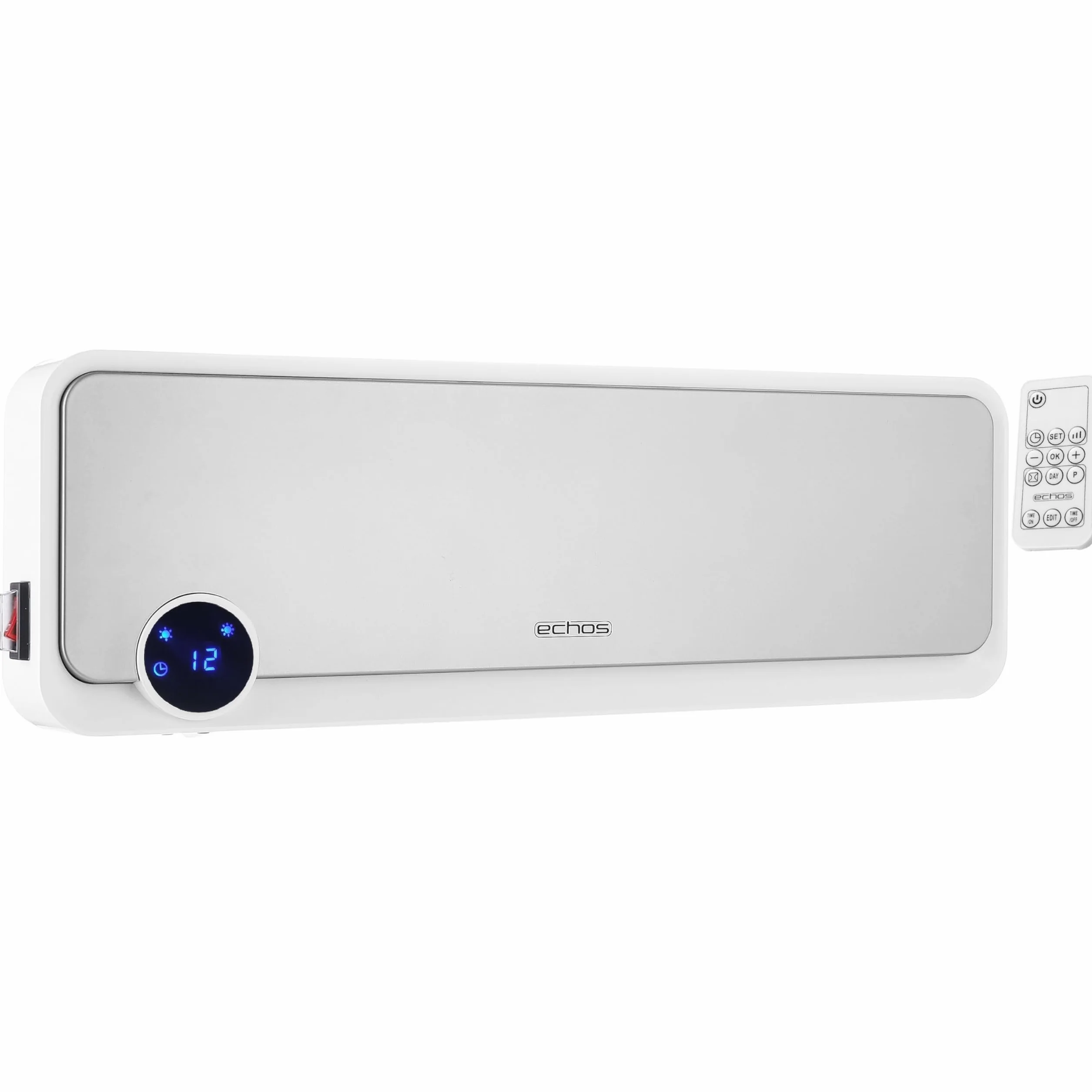 Echos Calefactor de pared | temporizador de 12 h | 2000 W | ahorro de energía | mando a distancia | elemento calefactor de cerámica | mini calefactor | 2 niveles de potencia | calentador rápido |