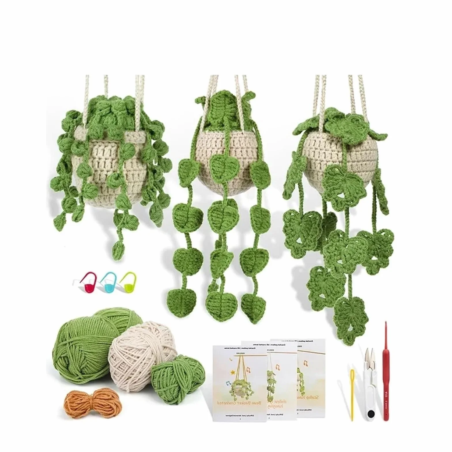 Kit Ganchillo Kit de planta colgante de crochet for principiantes con instrucciones, hilo de algodón, agujas, ganchos y juego de herramientas for tejer.(Type1)