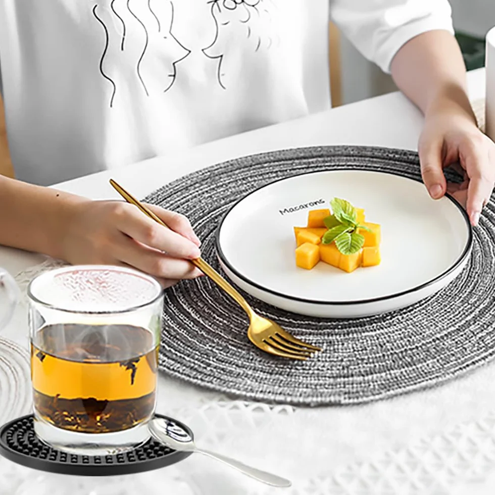 8 posavasos redondos de silicona antideslizantes para tazas y mesas