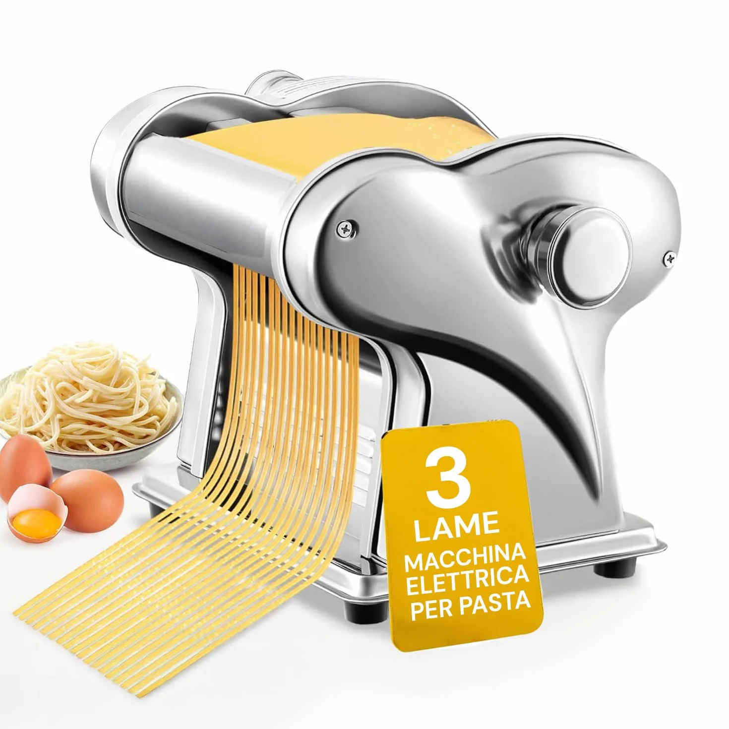 Avilia Máquina para hacer pasta eléctrica PM1650 135 W - Cuchillas intercambiables de 1 mm a 4 mm para espaguetis y tallarines - Produce hasta 4 kg de pasta por hora - Dimensiones 18 x 26 x 23 cm