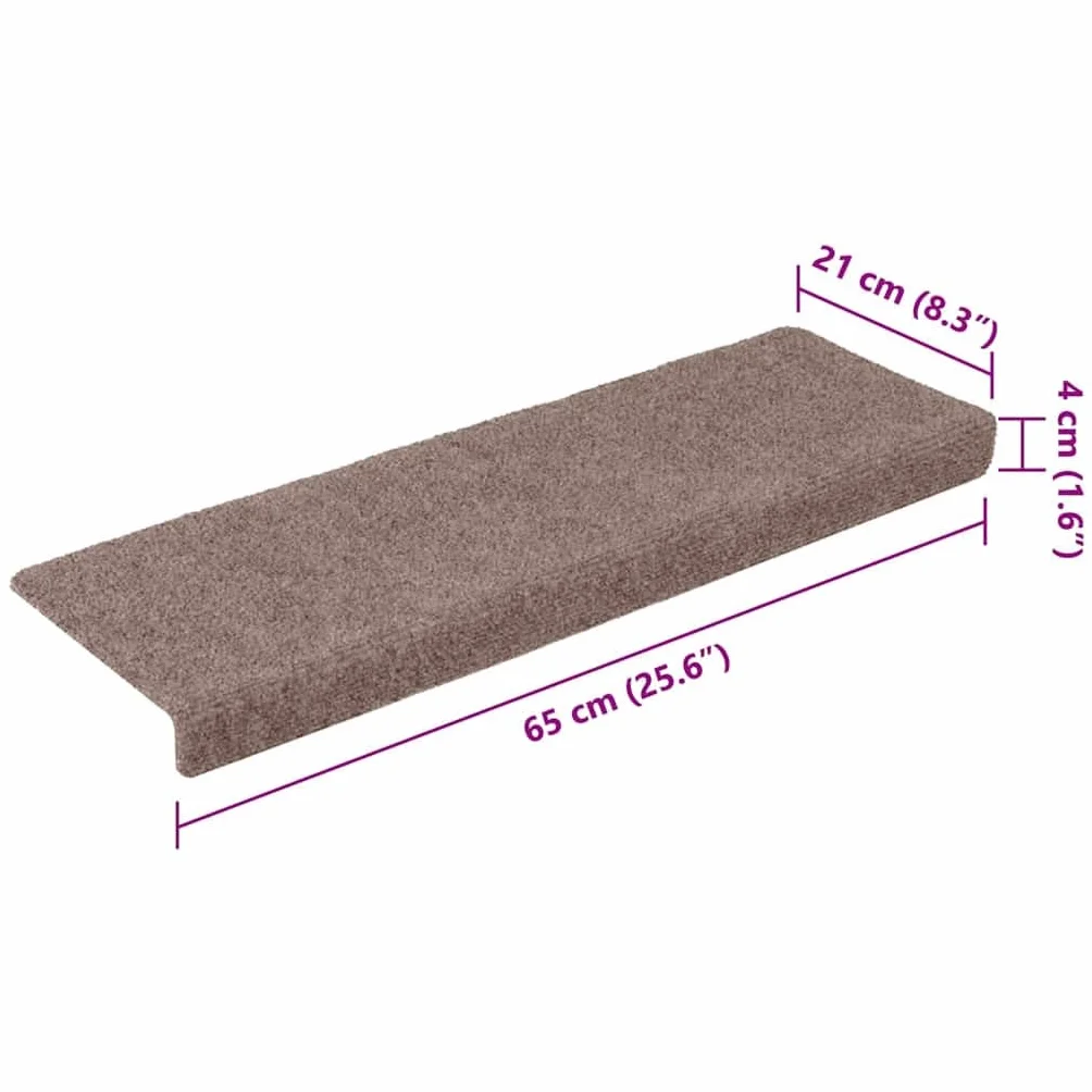 vidaXL Alfombrillas de Escalera 10 uds, Alfombra Antideslizante, Protector de Peldaño, Alfombrilla Adhesiva, Tela Punzonada Marrón 65x21x4 cm