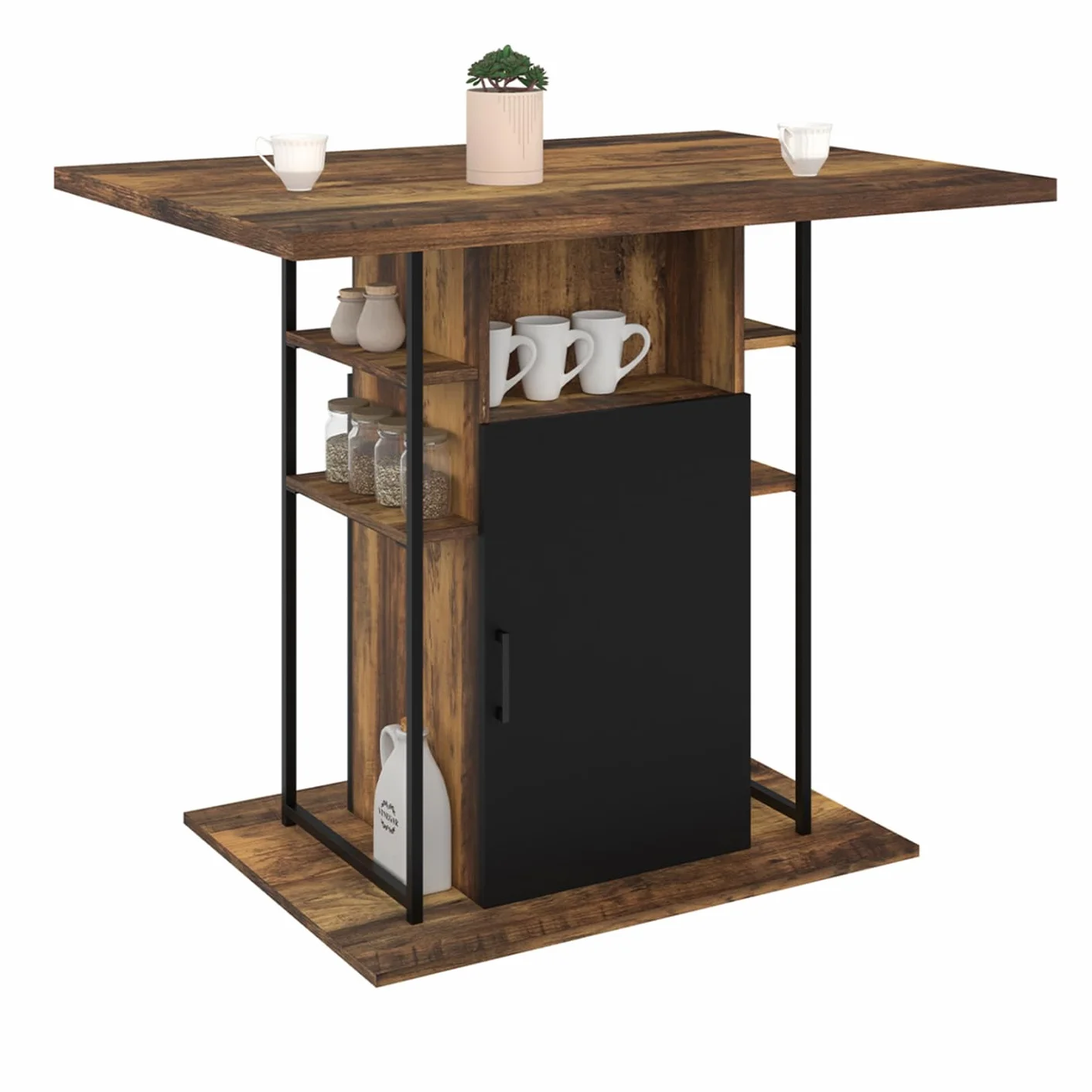 IDMarket – Ilot Central UGO 110 cm madera negra y efecto madera oscura Hawkins con almacenamiento, diseño industrial
