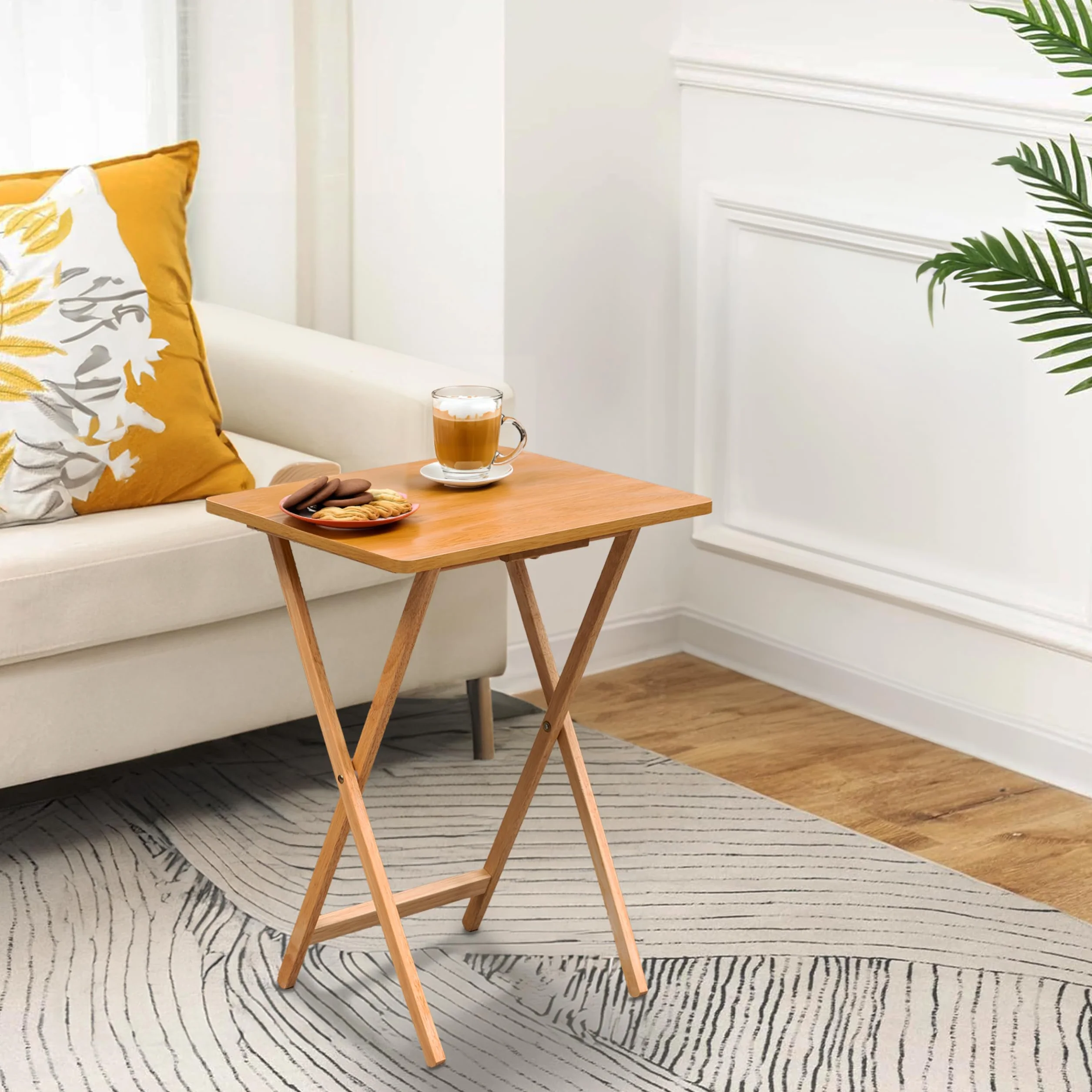 Premier Housewares - Mesa Auxiliar Plegable de Madera, 49 x 39 x 65 cm, Color marrón Claro