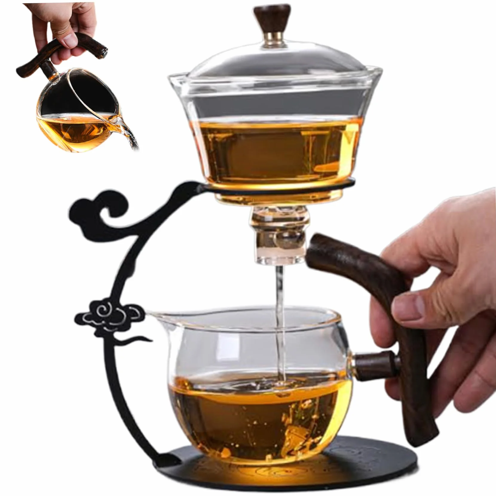 Tetera de vidrio semi automático, tetera magnética resistente al calor con filtro de acero inoxidable y mango anti-escaladrado, juego de té semiautomático de Kungfu.