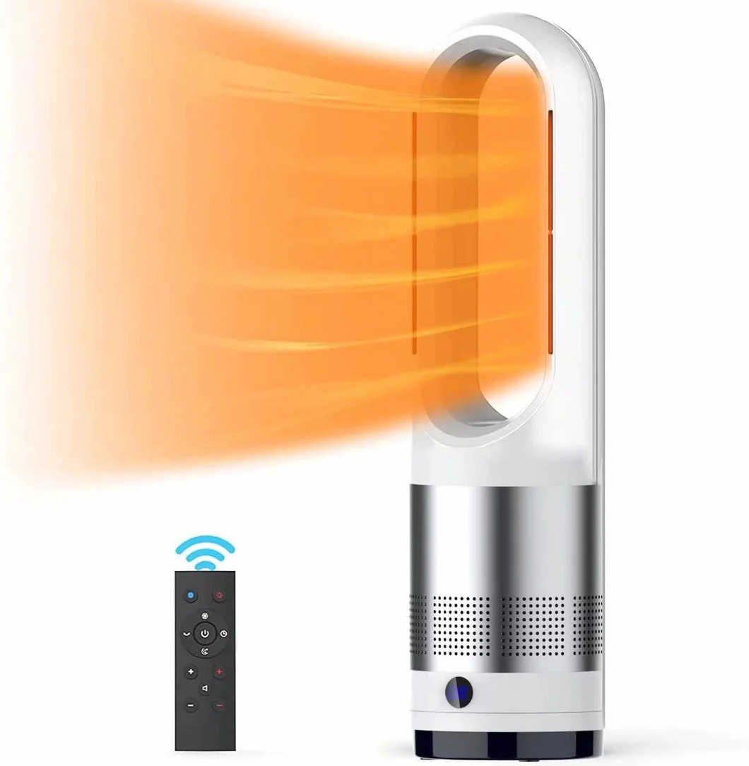 Ventilador calefactor sin aspas,refrigeración y calefacción,ventilador calefactor de torre oscilante de 80° sin aspas,ventilador silencioso,3 calefacciones/8 velocidades/temporizador 8H/pantalla LED