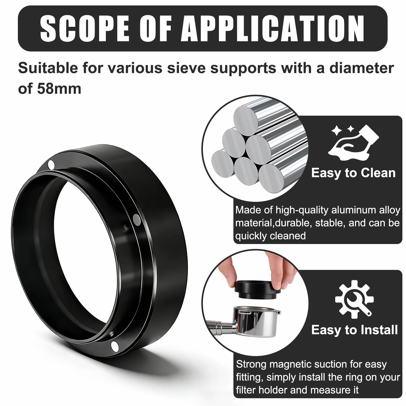 Coffee Dosing Ring 58mm 2 en 1: Dosificación y Nivelación