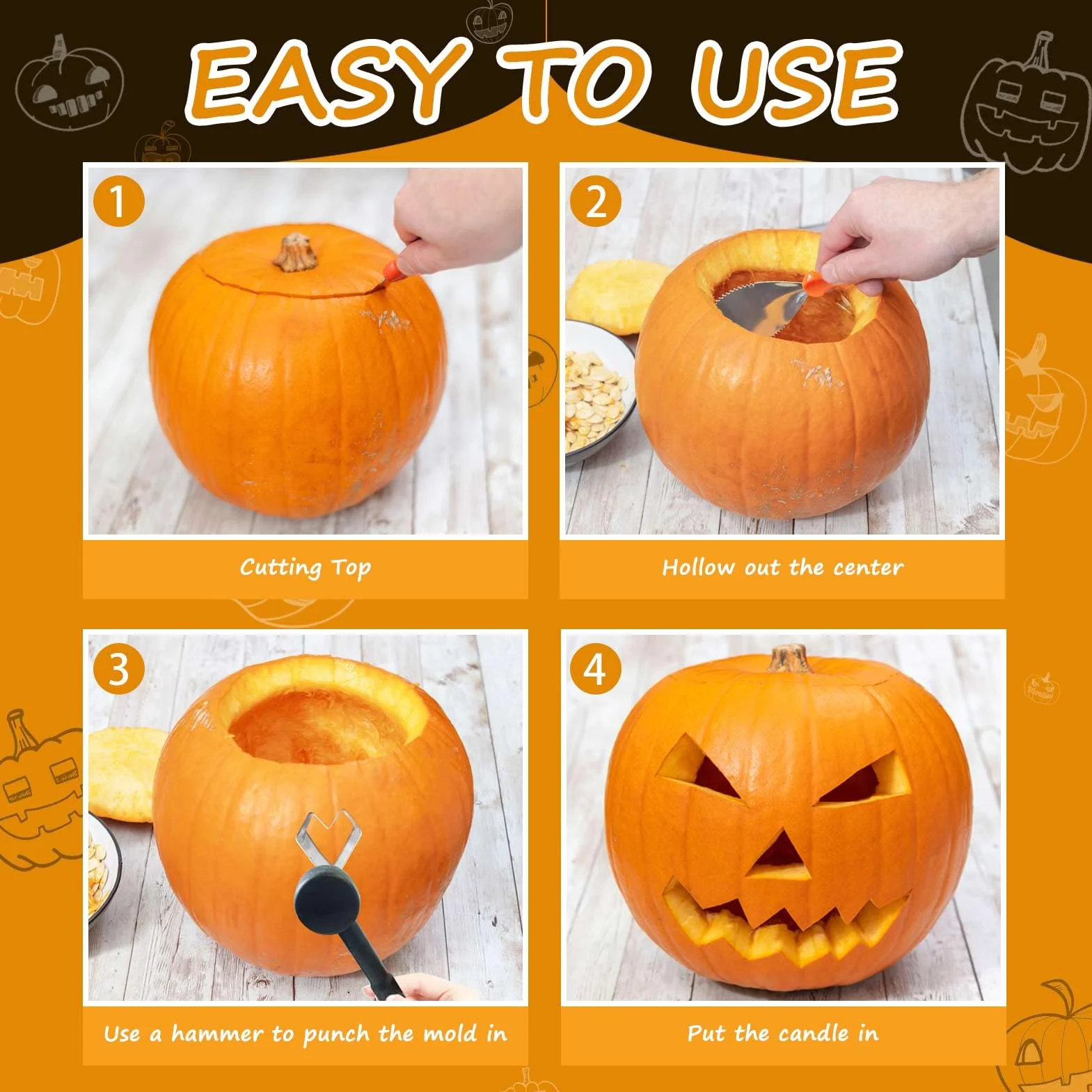 Kit de Tallado de Calabaza Halloween 13 Piezas Acero Inoxidable