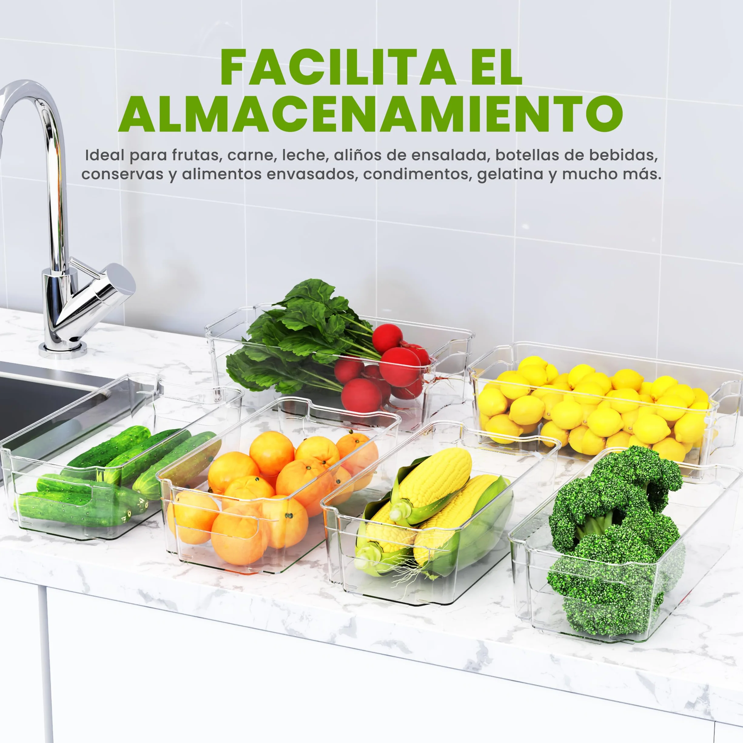 KICHLY Organizadores para la despensa - Juego de 8 - Compartimentos de almacenamiento sin BPA (Transparente)