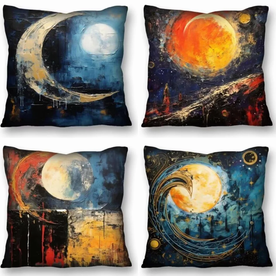 Juego de 4 Fundas de Cojines 70x70 cm Cojines luna cuadro Funda Cojin Cuadrados de Lino Fundas Cojines Sofá Cojines Decorativos para Salón Sofá Dormitorio Coche Jardín Silla Decoración del Hogar