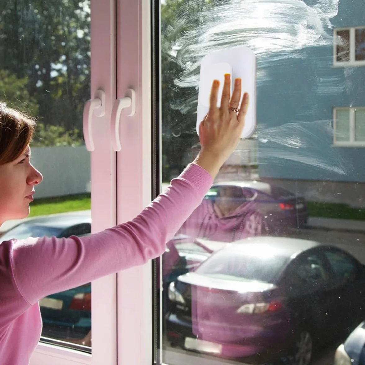 EXCEART Limpiador Magnético de Ventanas Doble Cara Herramienta Resistente con Mango Cómodo y Cordón de Seguridad Paño Absorbente y Duradera para Limpieza Eficaz Vidrio Uso Doméstico