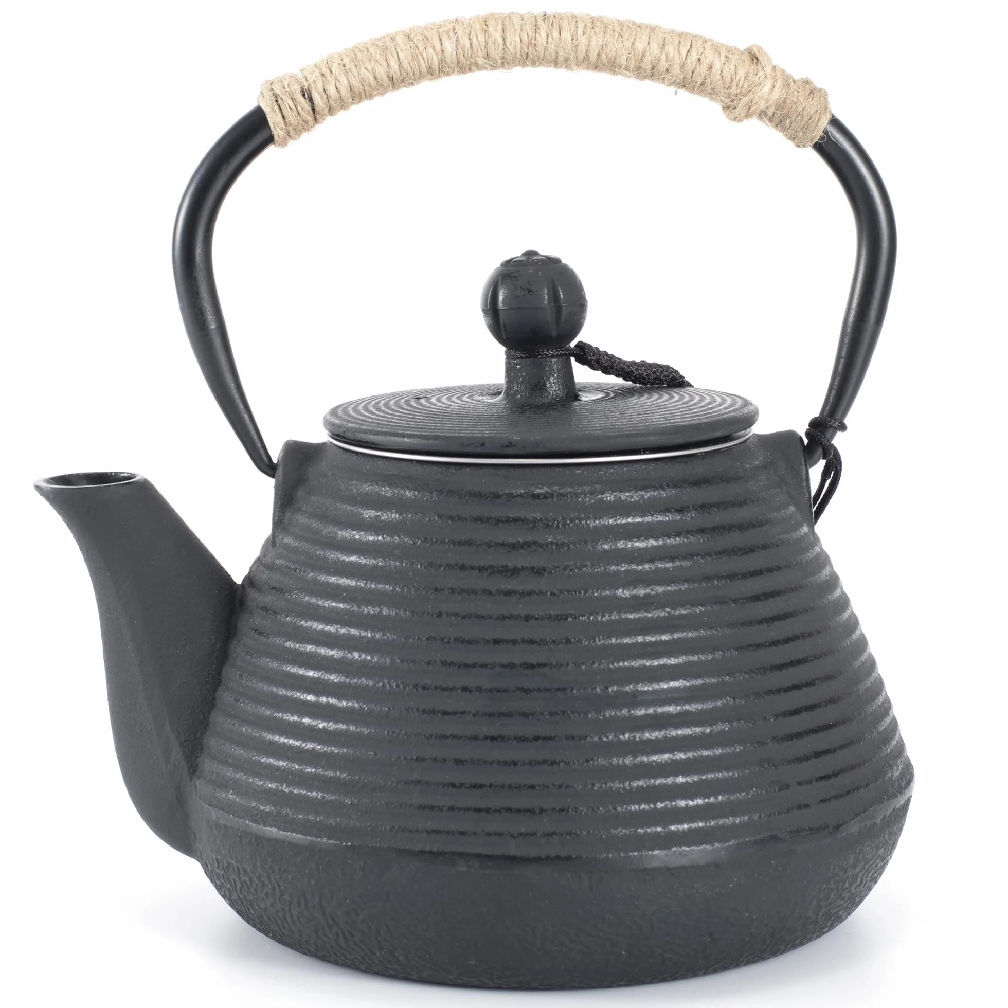 Tetera de hierro fundido, 32 onzas, con patrón de flor de Sakura japonesa, apta para estufa, infusor para hojas sueltas y café, mango de silicona, interior esmaltado, 950 ml, azul