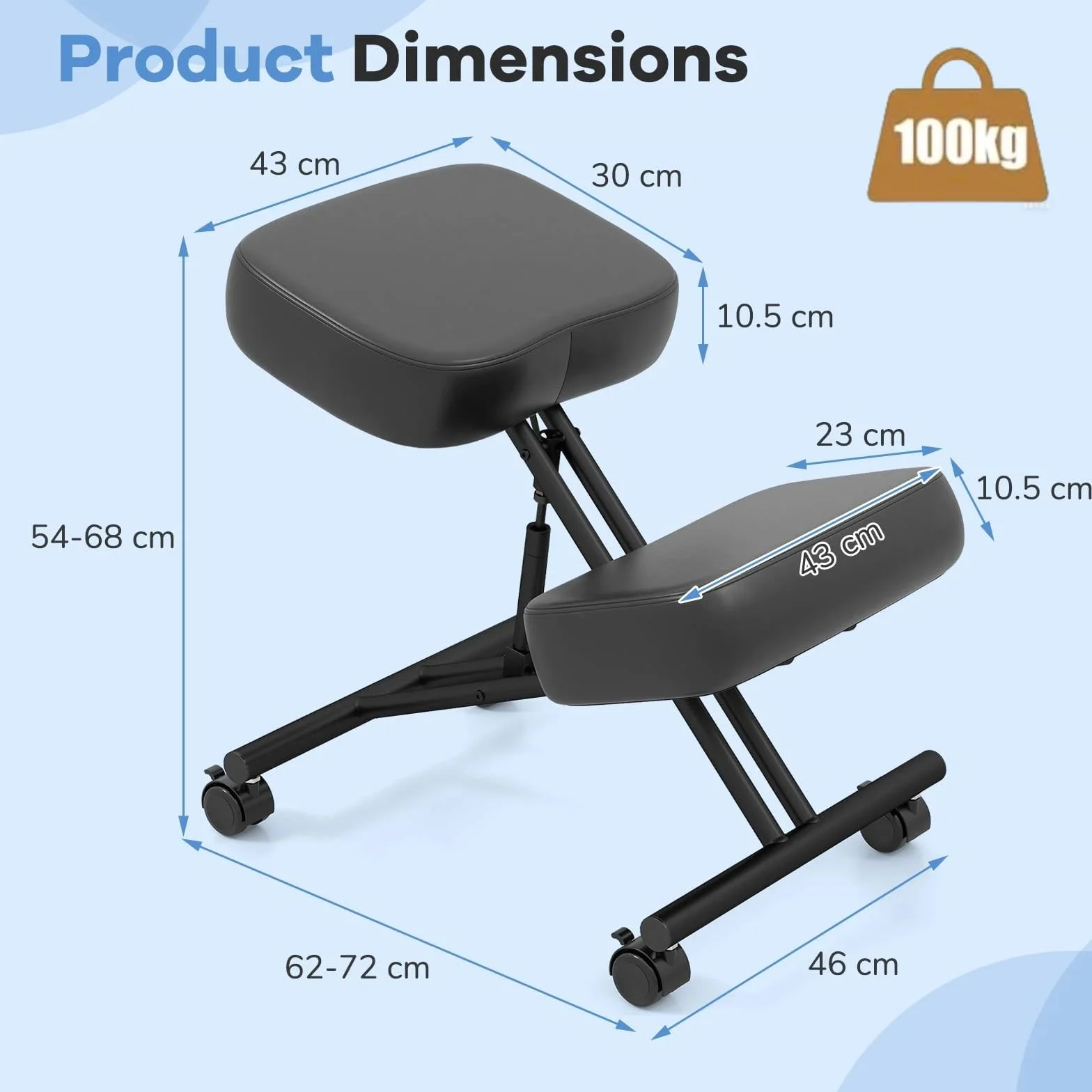 GIANTEX Silla de Rodillas Ergonómica para Corrección Postural, Taburete Acolchado con Altura Ajustable y 4 Ruedas Bloqueables, Silla de Escritorio para Oficina, Estudio