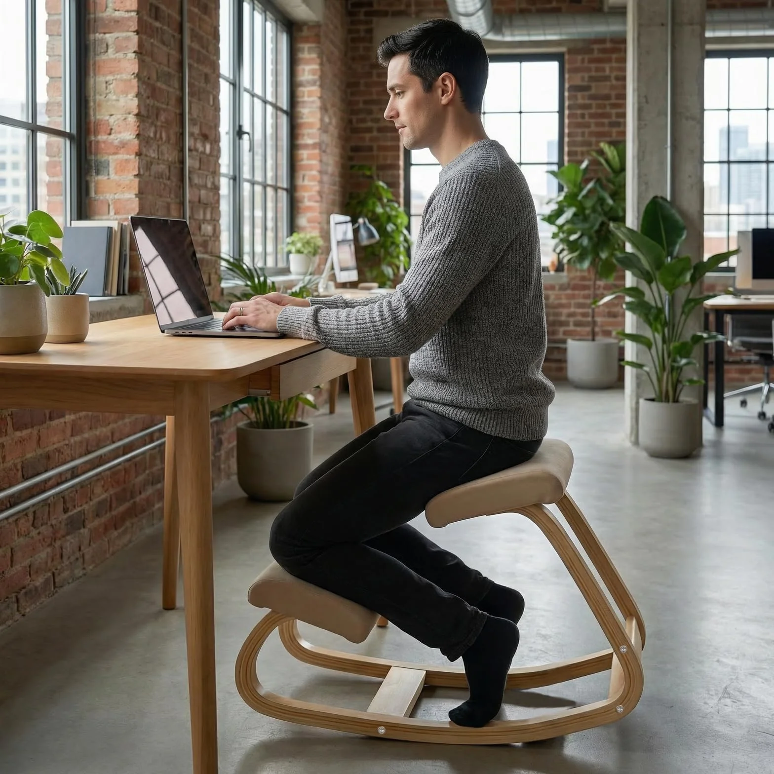Silla ergonómica para rodillas de madera negra, corrector de postura para oficina en casa y meditación, solución de escritorio para aliviar el dolor de espalda y cuello y mayor comodidad
