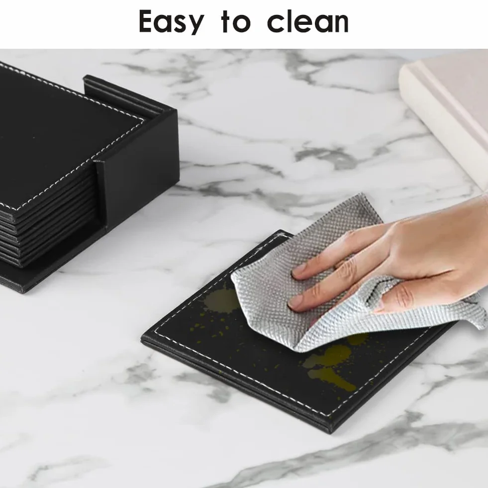KINGFOM Juego de 6 Posavasos de Piel Negro