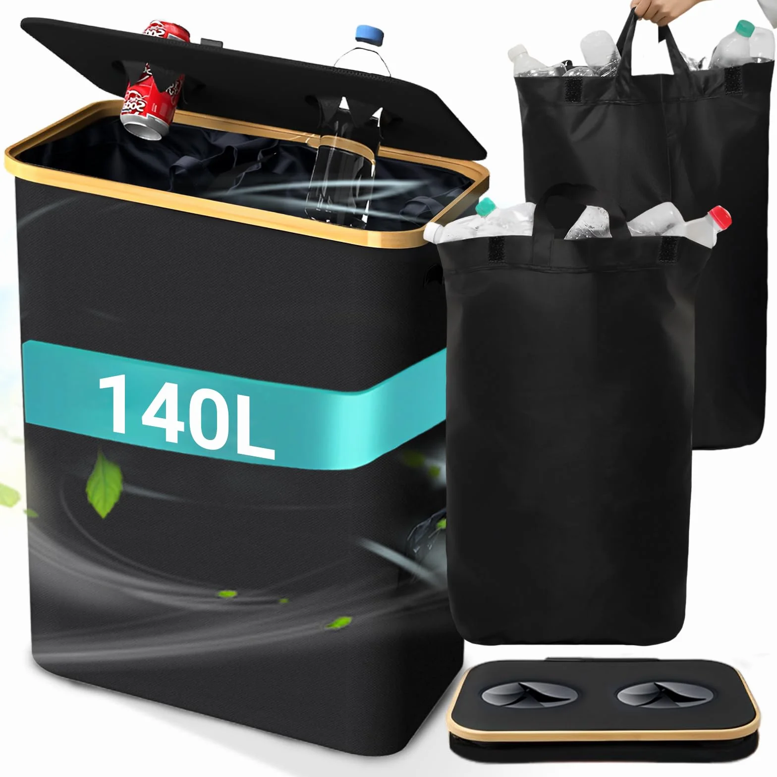 140l Xl Contenedores De Reciclaje Cubos Reciclaje Con 2 Bolsas De Transporte Recolector De Botellas Reutilizable Basura Reciclaje Colector De Botellas Cestos Para La Colada Plegables Cesto Ropa Sucia