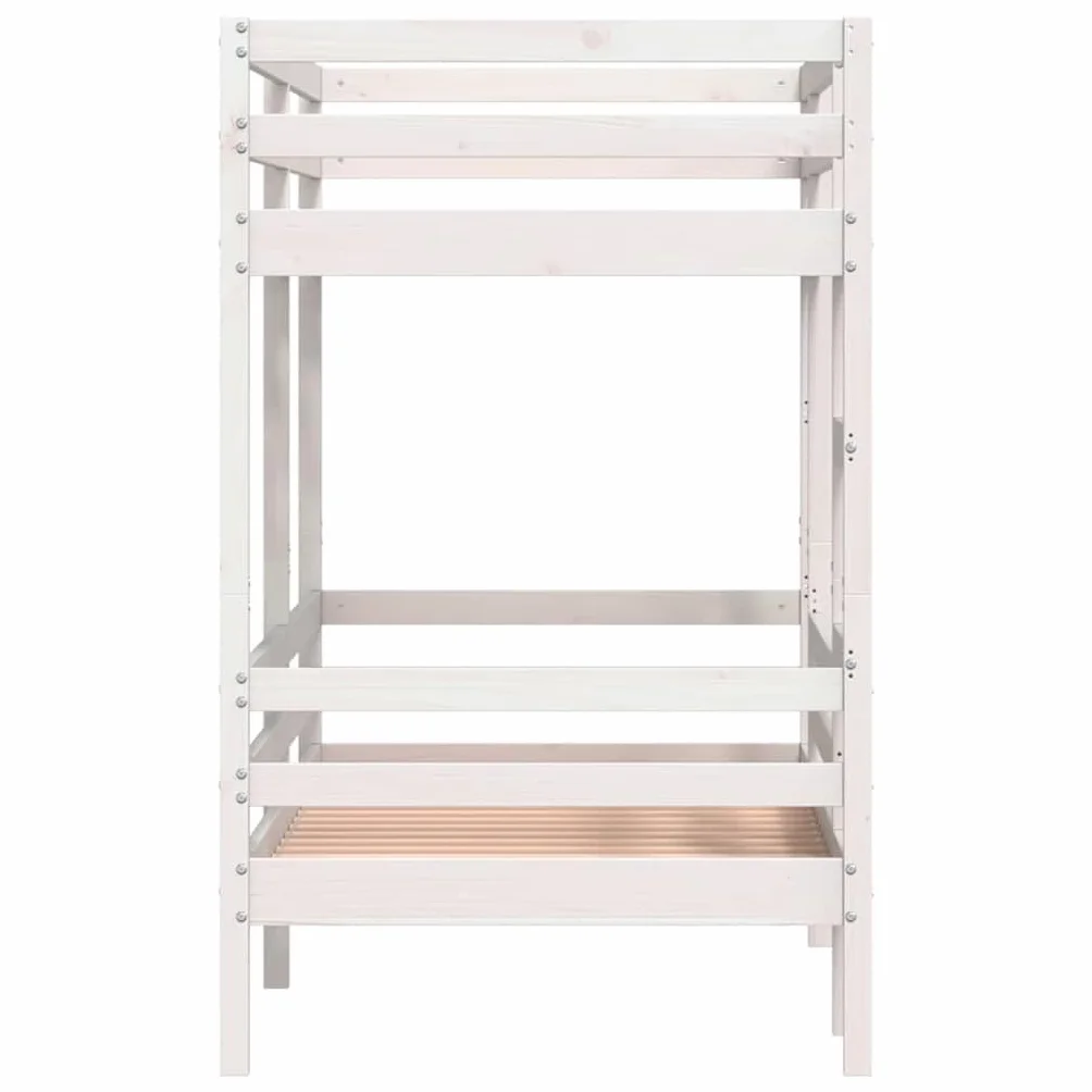 Litera blanca de 80 x 200 cm de madera de pino maciza, robusta estructura de cama con escalera, diseño seguro para habitaciones infantiles y jóvenes, mueble que ahorra espacio