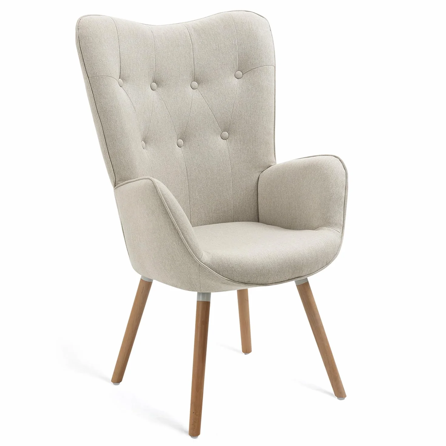 MEUBLE COSY Sillones de salón Butaca nórdica sillón Acolchado con Reposabrazos y Patas de Madera, Beige, 66x71x108cm