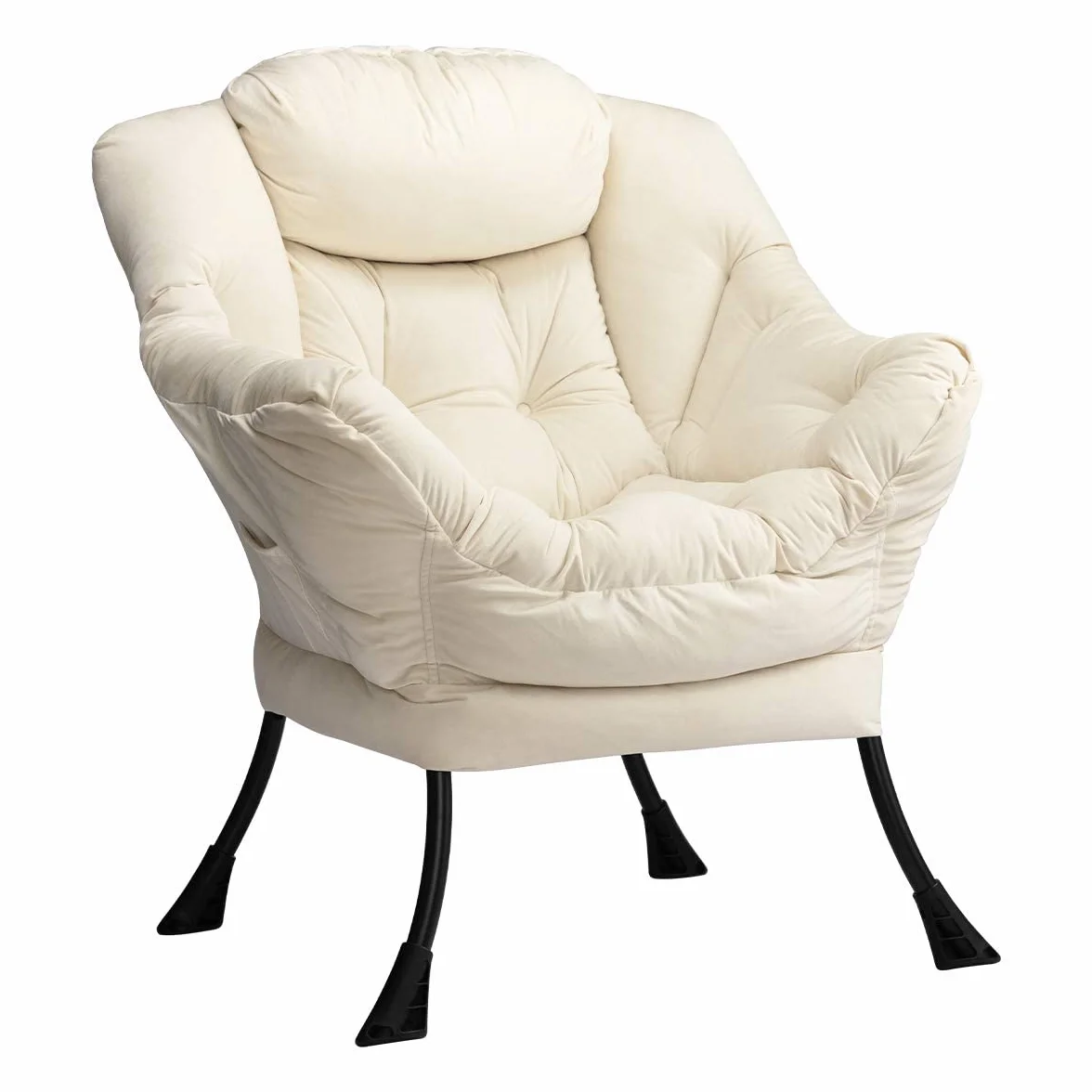 HollyHOME Sillon para Salon Sillón Relax Terciopelo Sillon Lectura Dormitorio Comodos Butacas de Salon Silla en Metal, Beige