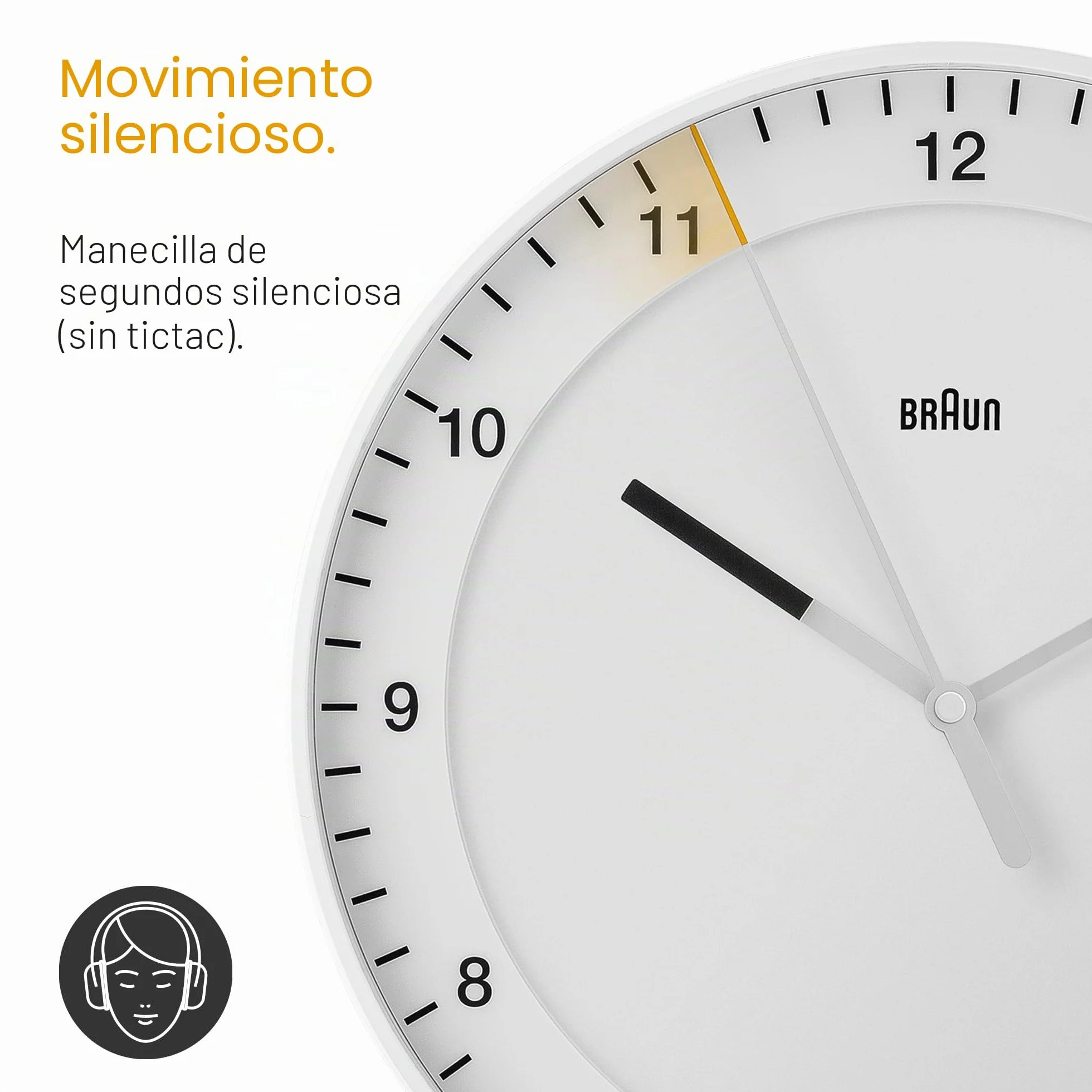 Braun Reloj de Pared analógico Grande clásico Movimiento de Agujas silencioso, de fácil Lectura, diámetro del 30 cm en Blanco, Modelo BC17W.