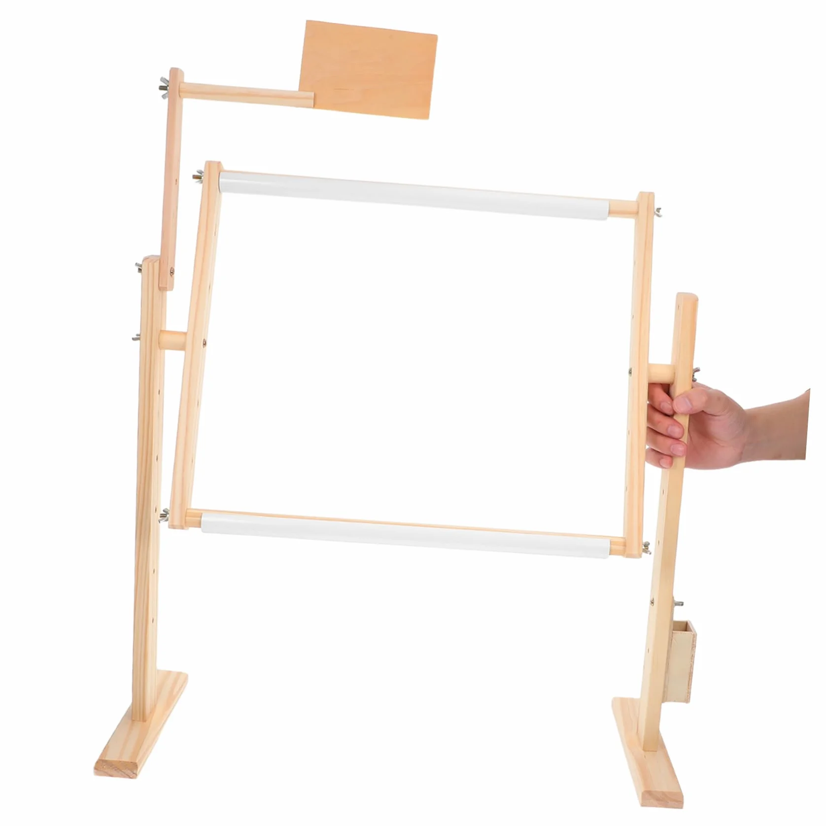 Bastidor de Bordado de Madera Ajustable y Giratorio 360° | 1 Juego, Tono Beige, Diseño de Altura Regulable, para Aro de Punto de Cruz en Estudios y Talleres