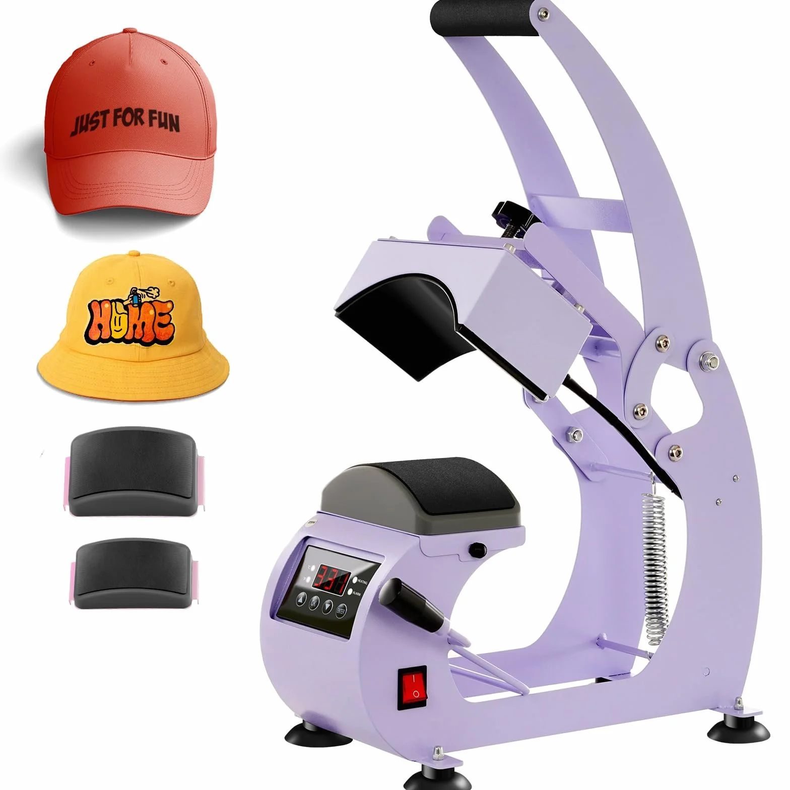 Prensa de Calor para Sombreros, 9,5 x 15 cm Máquina de Prensa de Calor, Rotación de 360 °, Anti-Adhesiva Prensa de Impresión para Sombreros Prensa Automática para Nailon, Lino, Hilo