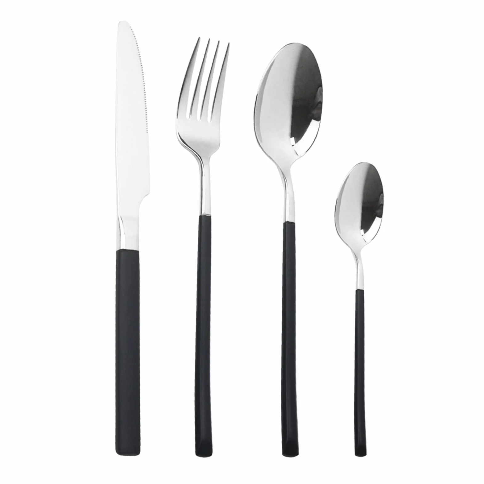 Genérico Juego de Cubiertos de Acero Inoxidable de 16 Piezas - 304 para Cocina, Fiestas y cenas - Cuchillo, Tenedor, Cuchara - Elegante cubertería Negra artículos de Mesa