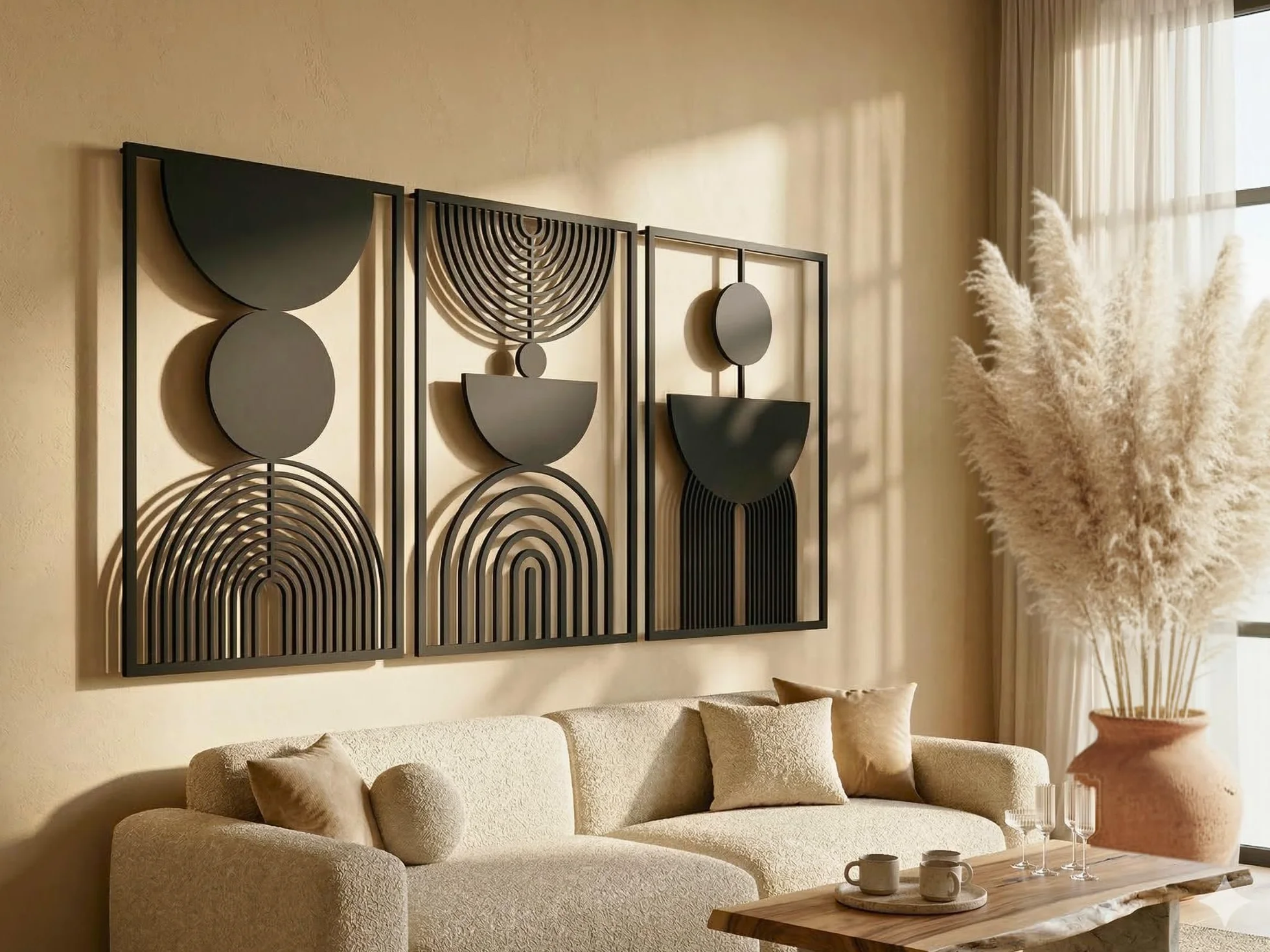 VAILLA - Juego de 3 decoraciones de pared bohemias de madera, decoración de pared geométrica, gran decoración de pared para dormitorio, sala de estar (Boho 15)