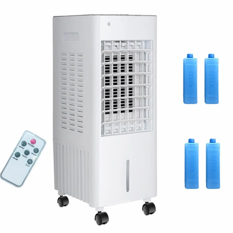 9L Climatizador Evaporativo Humidificador Bajo Consumo, 65W Enfriador de Aire Portátil, con Pantalla LED Control Remoto Temporizador Oscilación 3 Velocidades 24x23.5x60 cm(Remote)