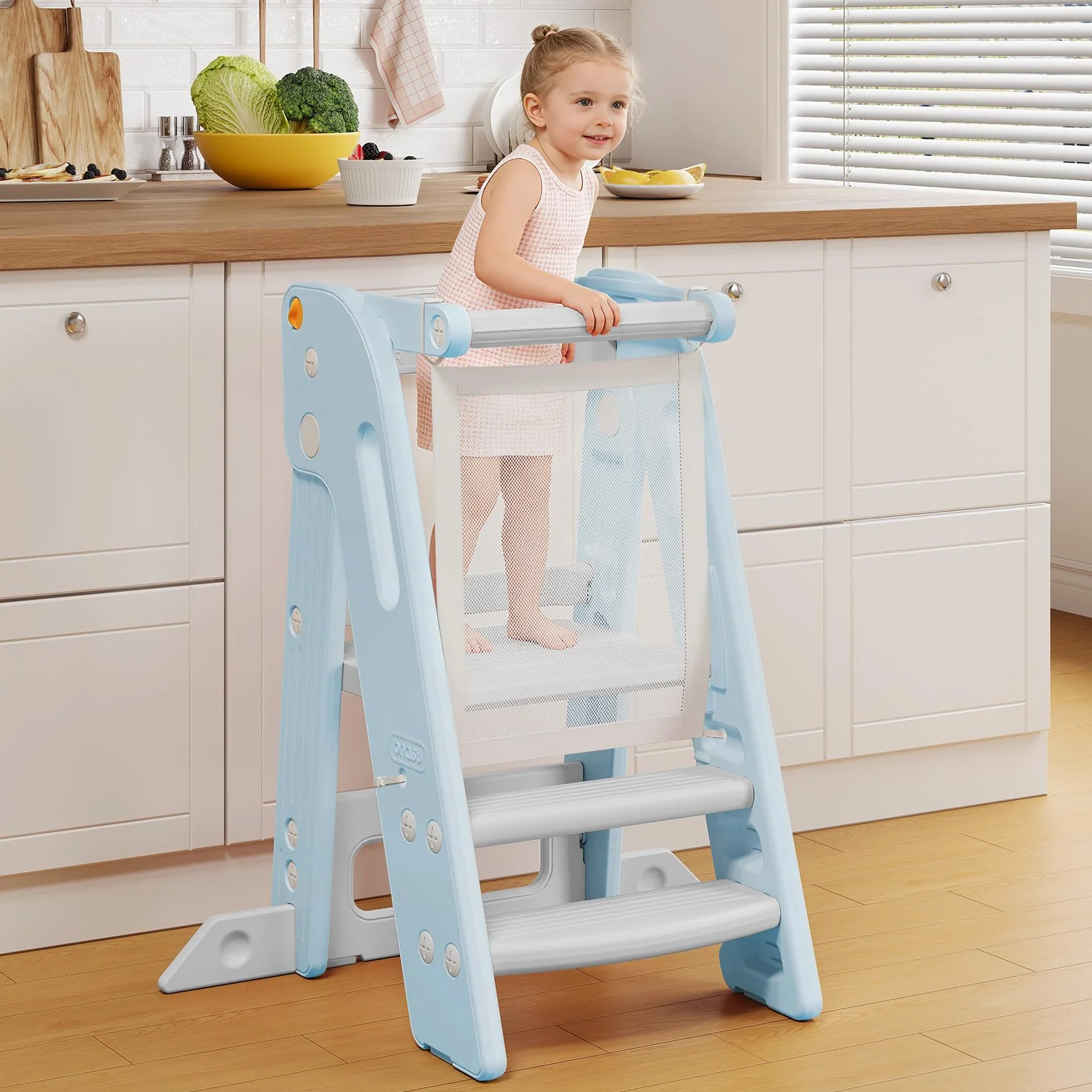 Onasti Torre de Aprendizaje Montessori Plegable Ajustable 2-3 Escalones Azul