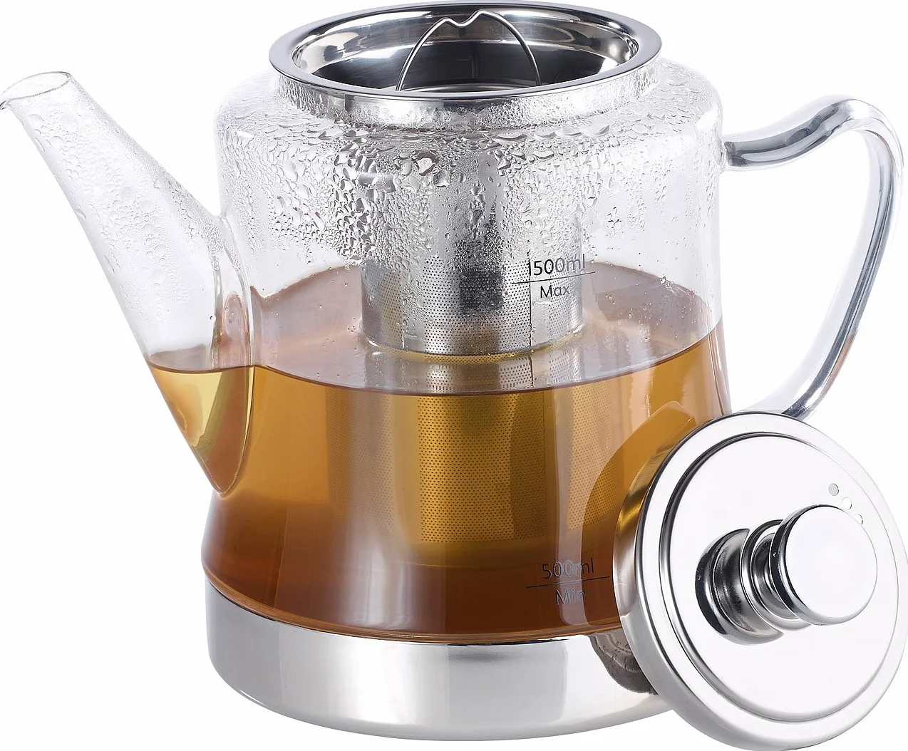 Rosenstein & Söhne Teteras - Tetera: Tetera y tetera de vidrio 2 en 1 para todas las estufas, también inducción, 1,5 l (tetera por Cocina de inducción, Tetera Vaso, apto para inducción)
