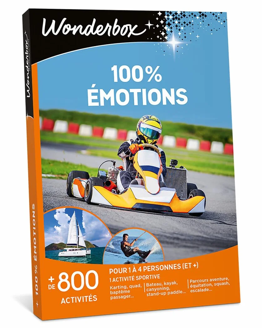 Wonderbox – 100% emociones – Caja de regalo – Idea de regalo de aventura | 1 actividad deportiva para elegir – Más de 1000 experiencias – Pilotaje o bautismo de GT, karting, kayak, curso de aventura