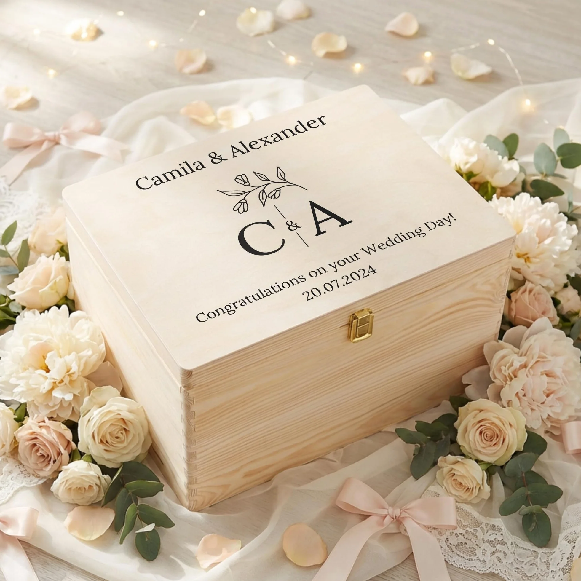 Creative DECO Personalizado Caja de Regalos Originales para los Novios Boda | Regalo | Caja Madera de Recuerdos Especiales Personalizada | Personalizadas Personalizados | Parejas Aniversario Matrimonio
