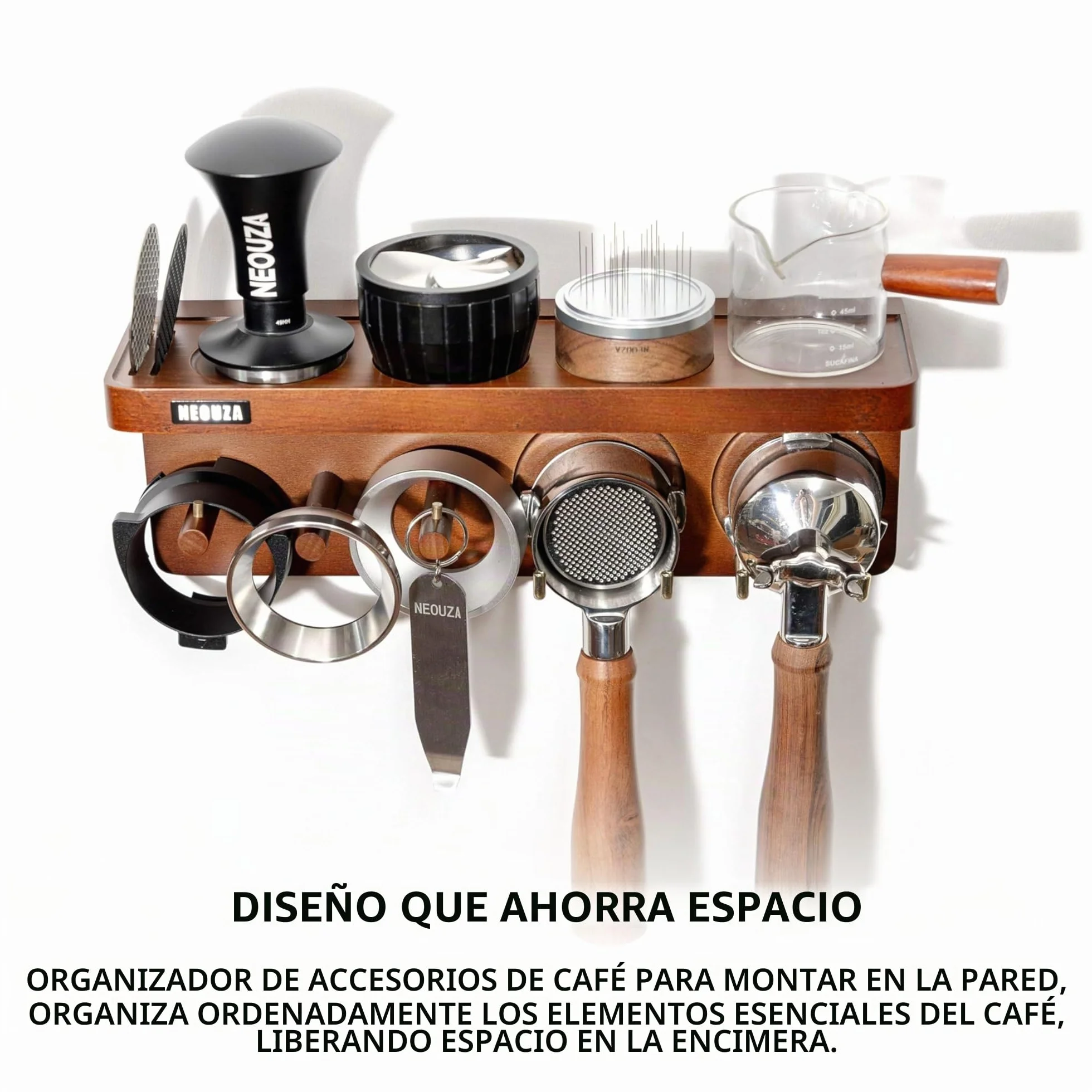 NEOUZA Estación Organizadora Montada en Pared para Accesorios de Espresso, Portafiltro 51/53/58 mm