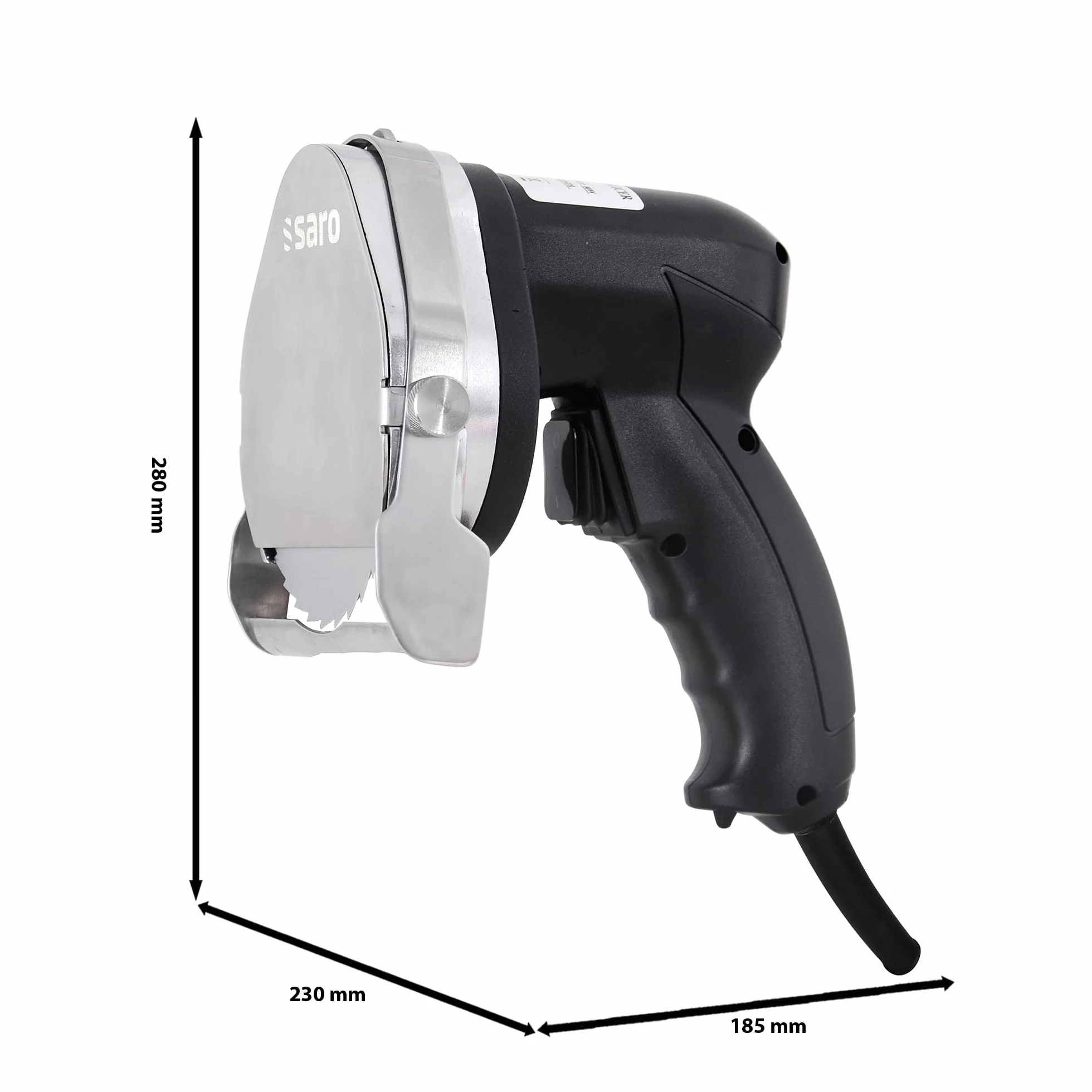 SARO ED 100 Cuchillo eléctrico para kebab, 100 mm Ø, con 2 cuchillas (lisa y dentada), grosor de corte de 0-8 mm, cable de 2,85 m