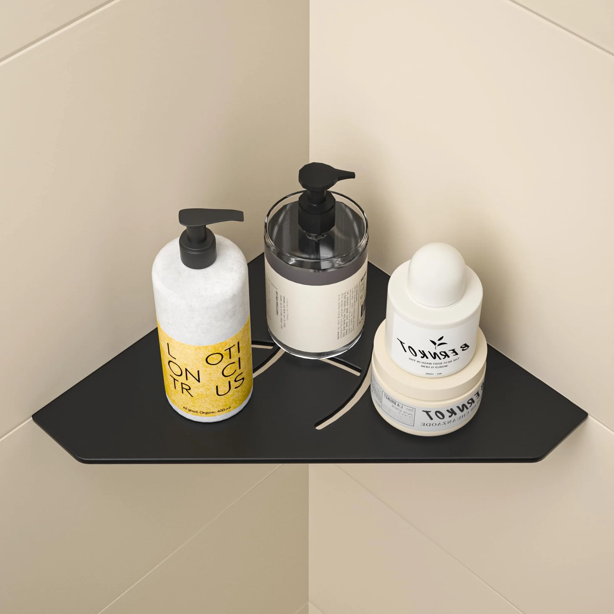 Estantería de ducha de acero inoxidable 304, color negro, 1 unidad | Estantería de esquina pentagonal de 3 mm de grosor, sin taladrar, para baño y ducha