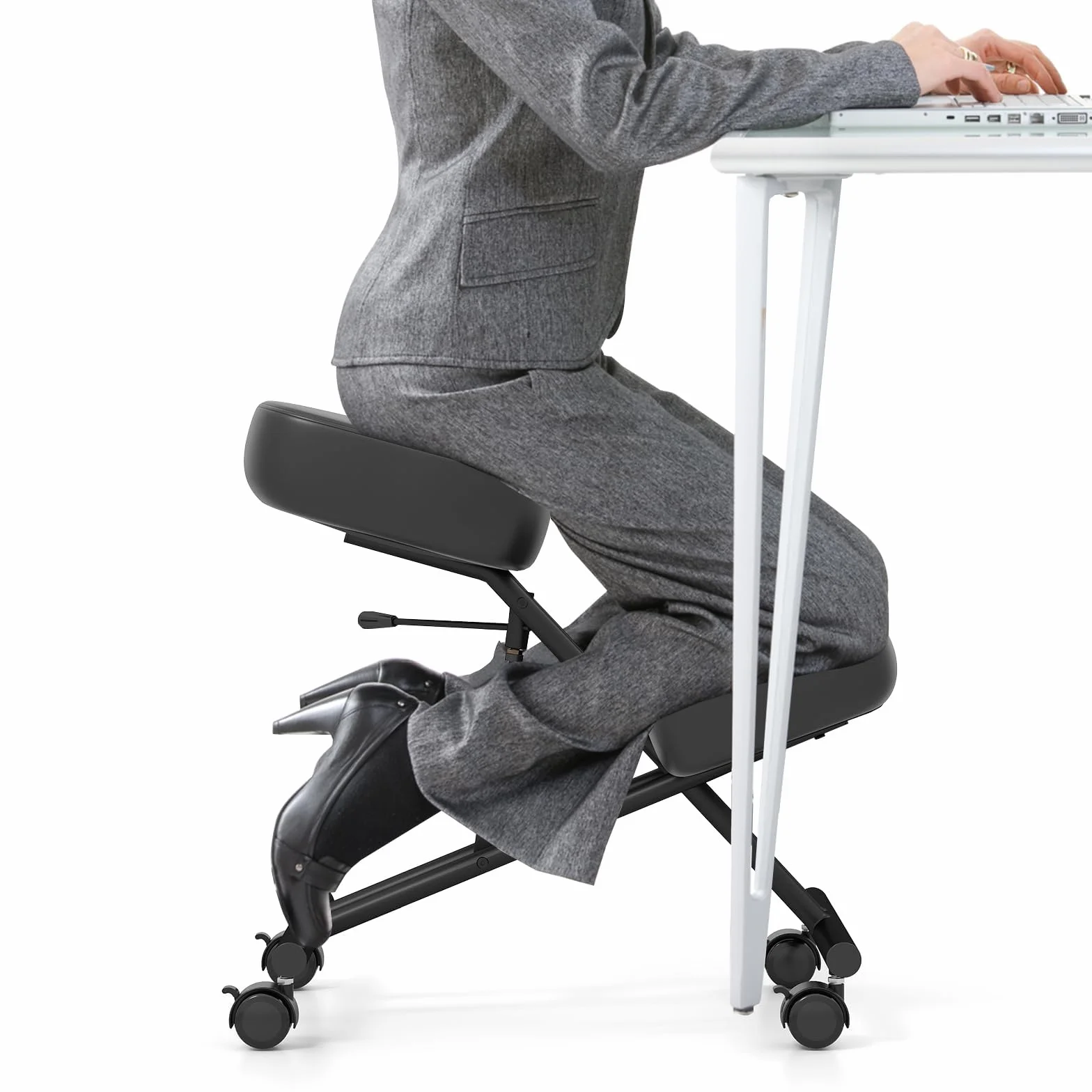GIANTEX Silla de Rodillas Ergonómica para Corrección Postural, Taburete Acolchado con Altura Ajustable y 4 Ruedas Bloqueables, Silla de Escritorio para Oficina, Estudio