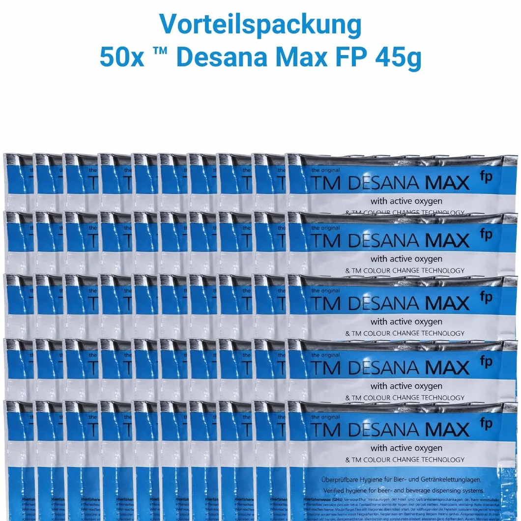 TM Desana Max fp 45 g azul limpiador para tuberías de cerveza, grifo de cerveza, accesorios de limpieza, depósito de limpieza, 10, 100, 265 unidades (50)