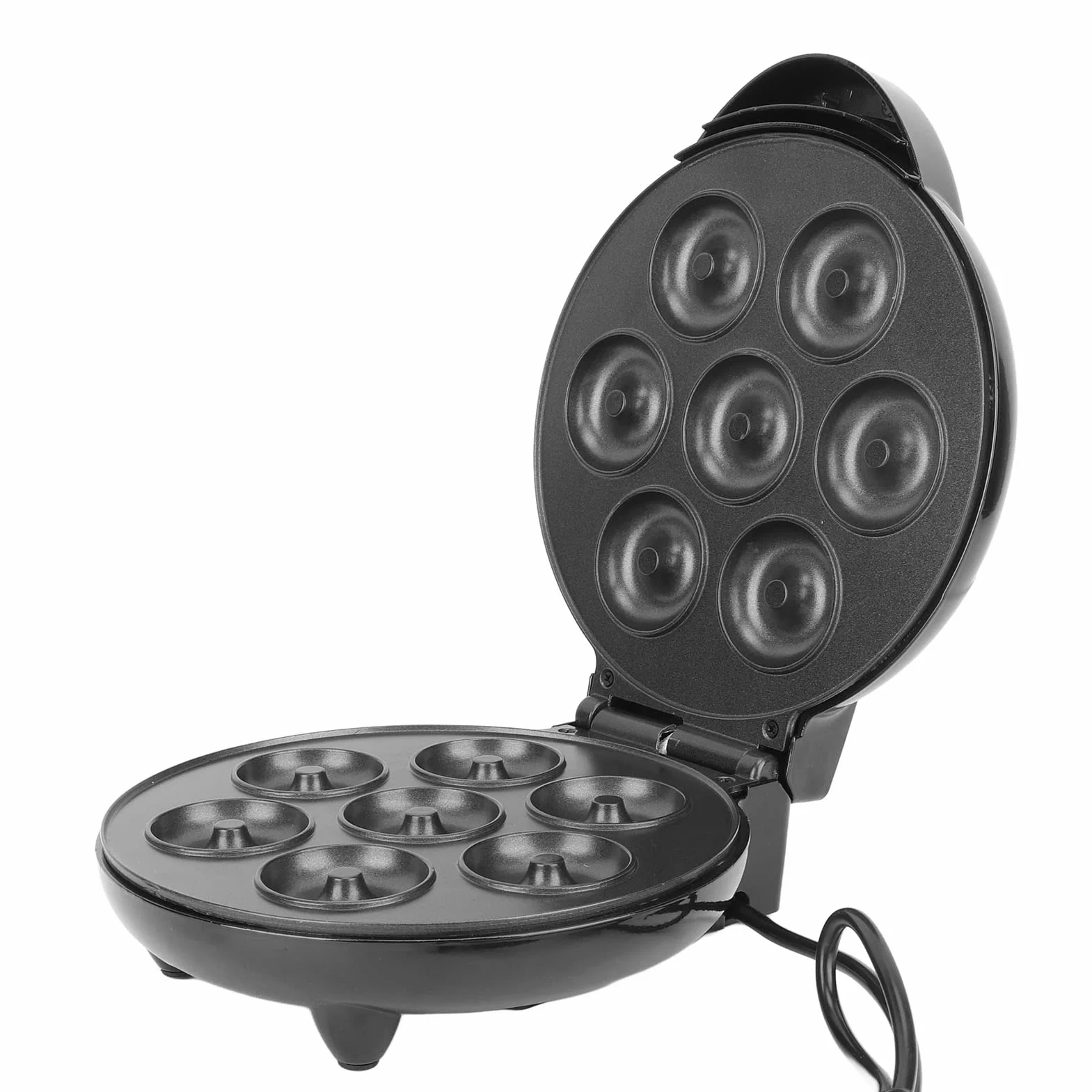 Asixxsix Donut Maker, 1000W Antiadherente Superficie Mini Donut Maker Máquina de Doble Cara de calefacción eléctrica Doughnut Maker, Hace 7 Donuts, para niños Desayuno Aperitivos postres (Negro)