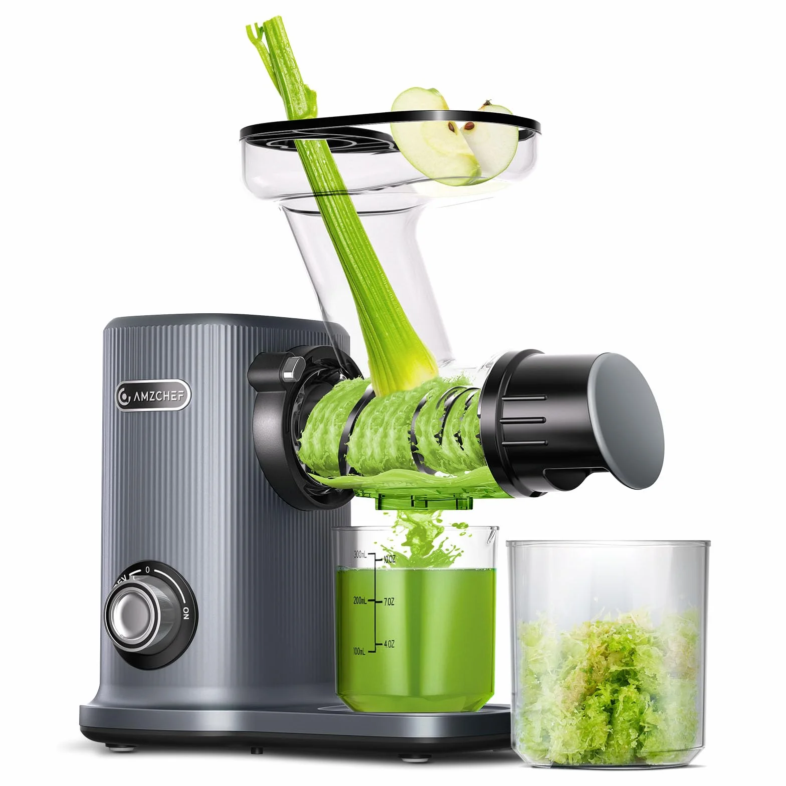 AMZCHEF Juicer Compacto Extractor Zumos Masticación Inversa Alta Tecnología Gris