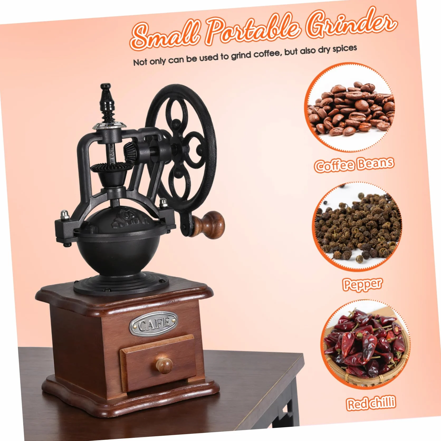 SECFOU Molinillo Manual de Café Vintage Pequeño Molinillos de Café de Manivela Muelas de Cerámica y Uso Portátil en Cocina Oficina o Viaje