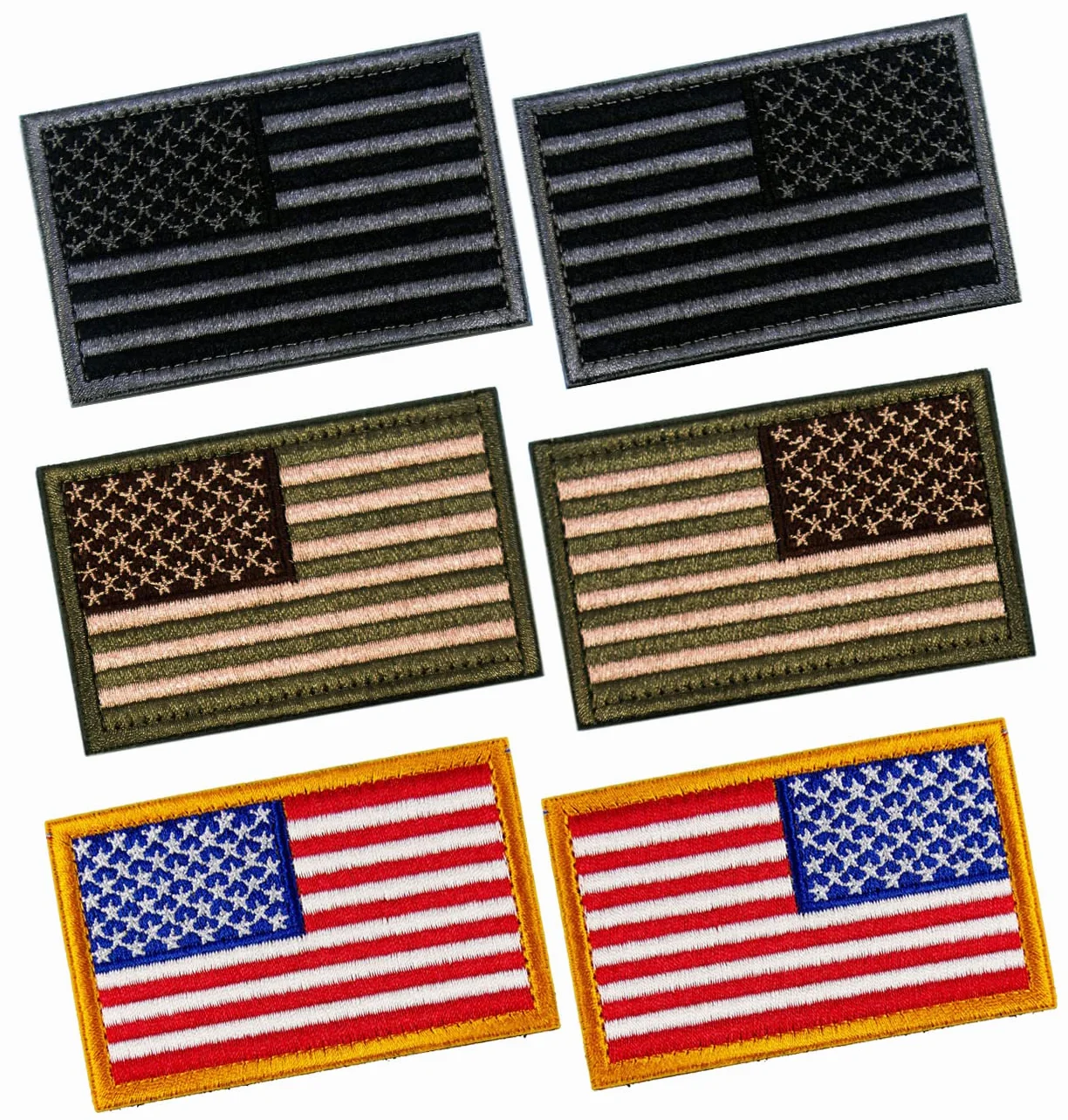 6 parches tácticos de la bandera estadounidense regular y reversa, con gancho y bucle para mochilas, gorras, chaquetas, pantalones, emblemas de uniforme militar del ejército, tamaño 3 x 2 pulgadas