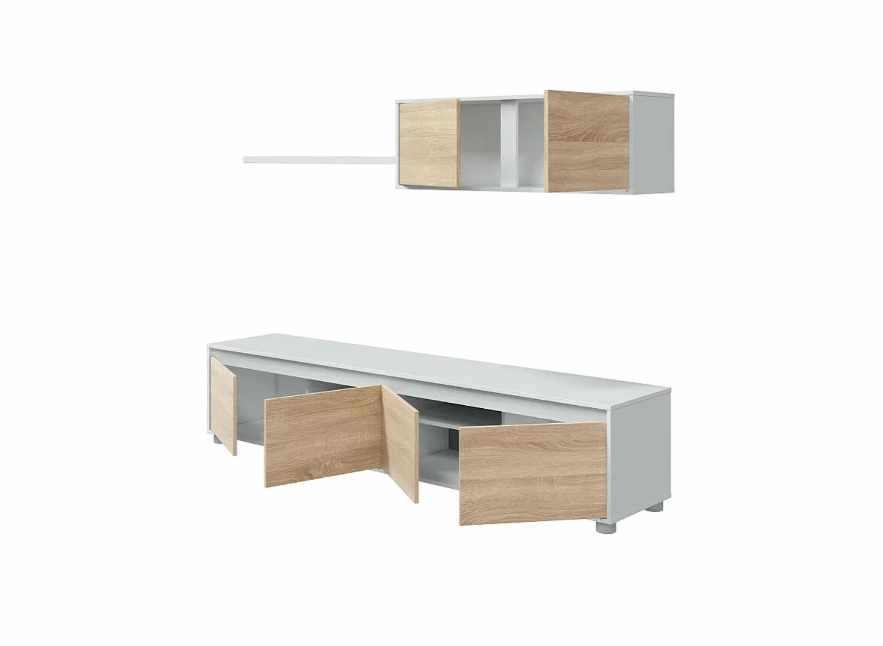 Habitdesign Mueble de Salon Moderno, Modulos de Comedor, Modelo Alida, Acabado en Blanco Artik y Roble Canadian, Medidas: 200 cm (Ancho) x 43 cm (Alto) 41 cm (Fondo)
