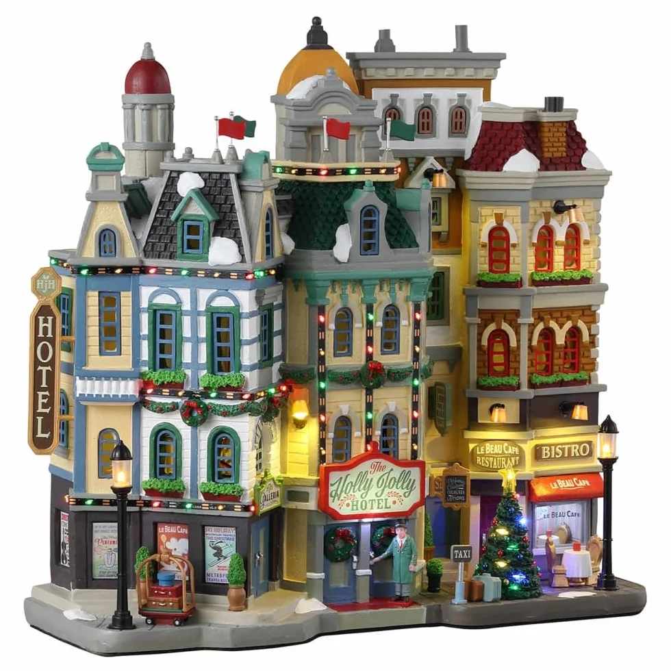 LEMAX Edificio Iluminado LED The Holly Jolly Hotel en Resina H28,5 x 28,5 x 10 cm