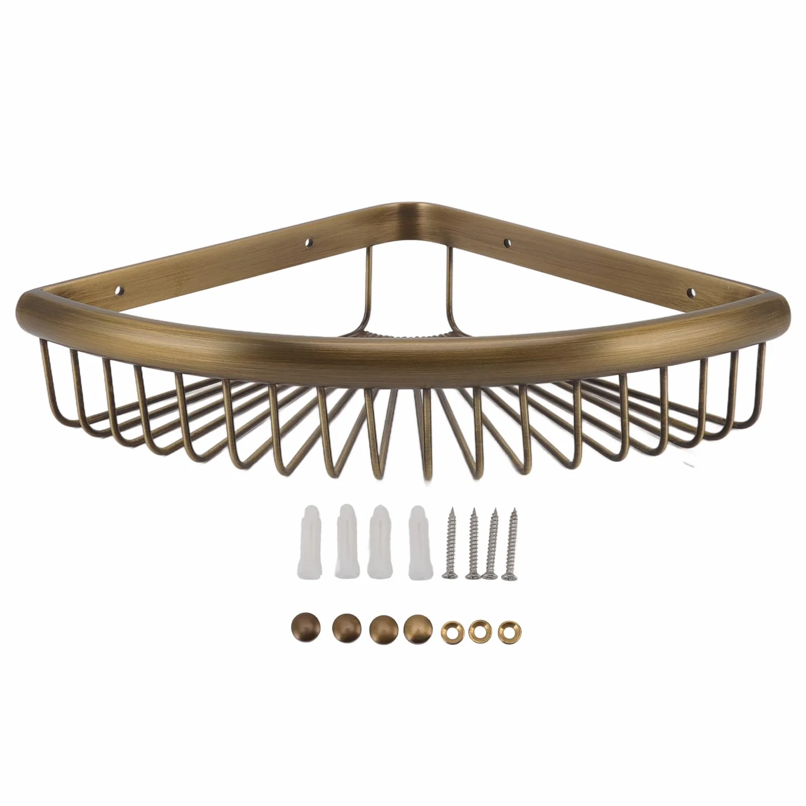 Estante de ducha de esquina de bronce vintage, estante de almacenamiento triangular montado en la pared, de acero inoxidable y latón, perfecto para baño, inodoro, dormitorio, cocina