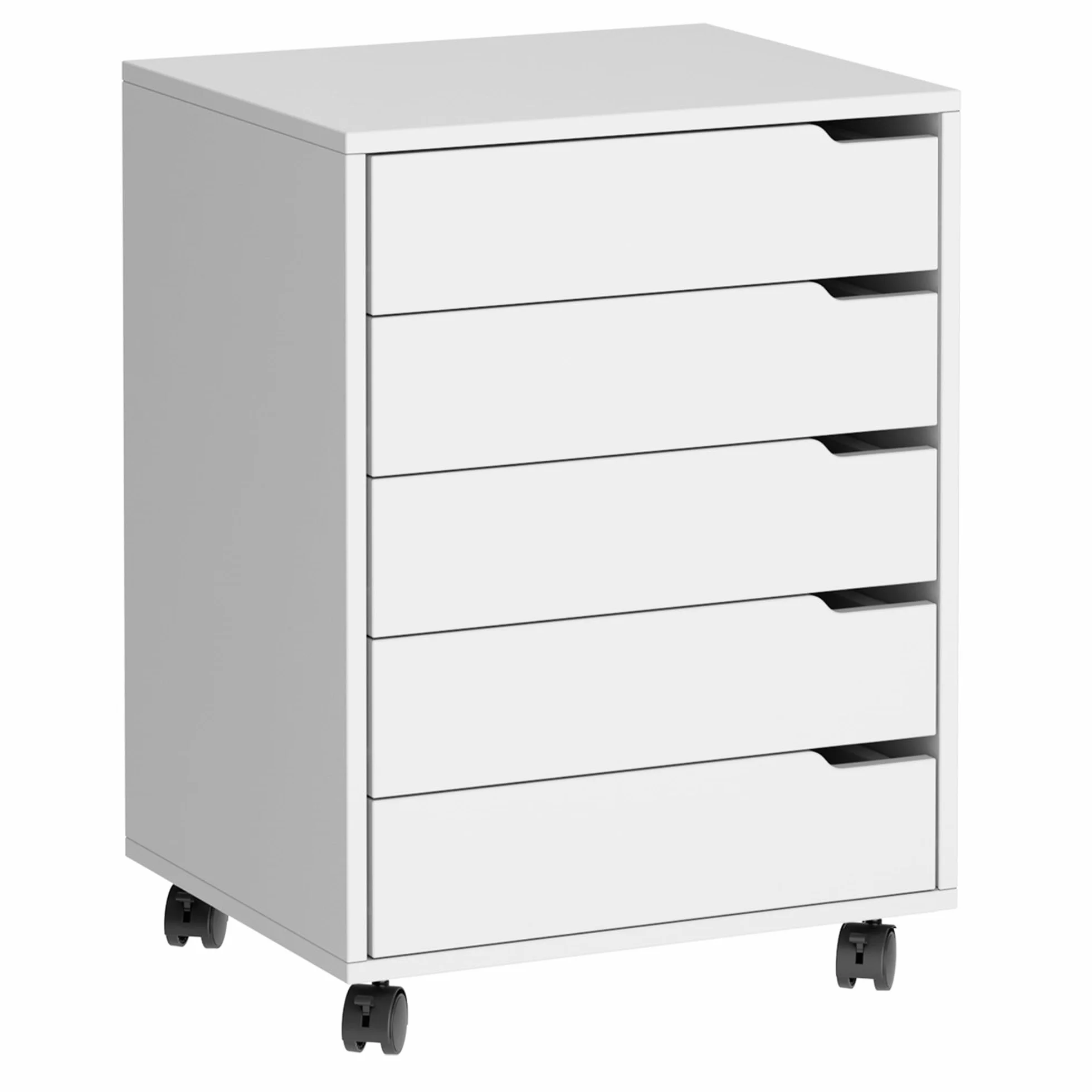 SDHYL Archivador vertical de 5 cajones con asas, carrito con ruedas, cajón con cajones, almacenamiento debajo del escritorio para oficina en casa, 5 cajones, blanco