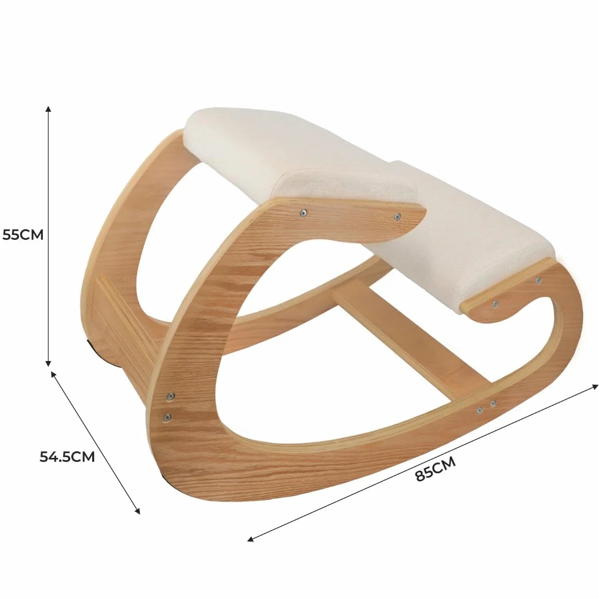 Silla ergonómica de madera de roble blanco de lino, cojín acolchado de 8 cm de grosor, para oficina, hogar, mecedora, postura ortopédica, soporte para la rodilla, soporta hasta 120 kg de capacidad,