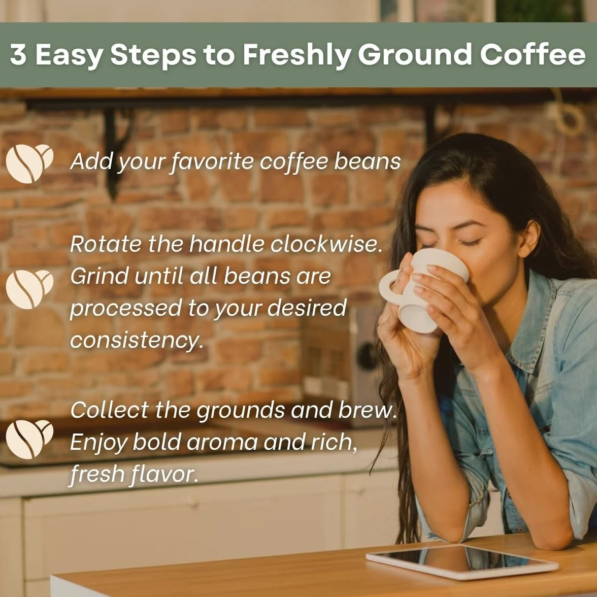 Sozen - Molinillo de café manual de latón de 9 pulgadas, molinillo de fresa de manivela para café turco, prensa francesa, espresso, camping y uso doméstico, molinillo cónico ajustable